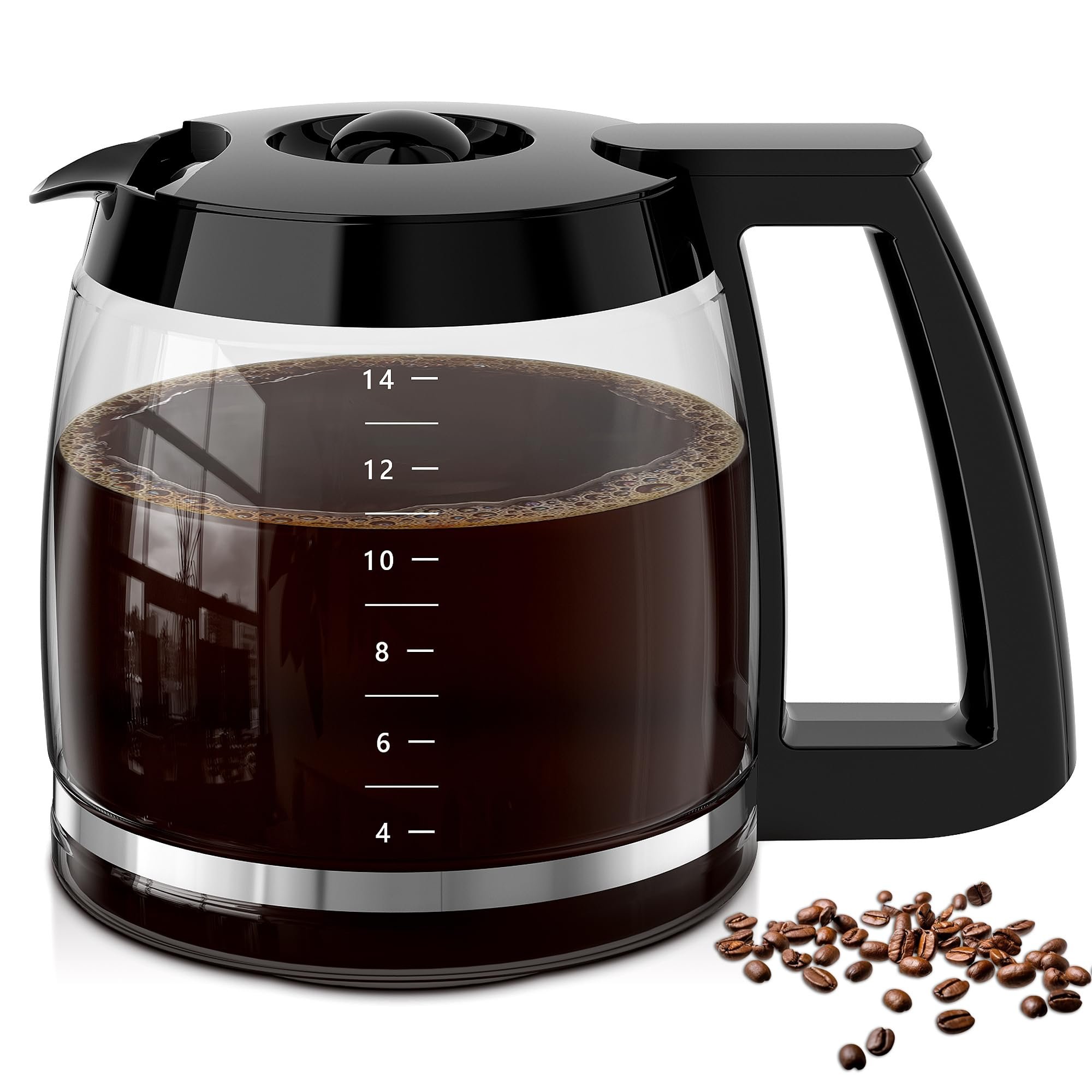 14-Cup Coffee Pot Replacement for Cuisinart Coffee Maker DCC-220, DCC-2600, DCC-2800,DCC-3200P1,CBC-7000PC,CBC-7200PC,CBC-7400PC,DCC-1800FR. Glass Carafe Replacement for Cuisinart with Sturdy Handle.