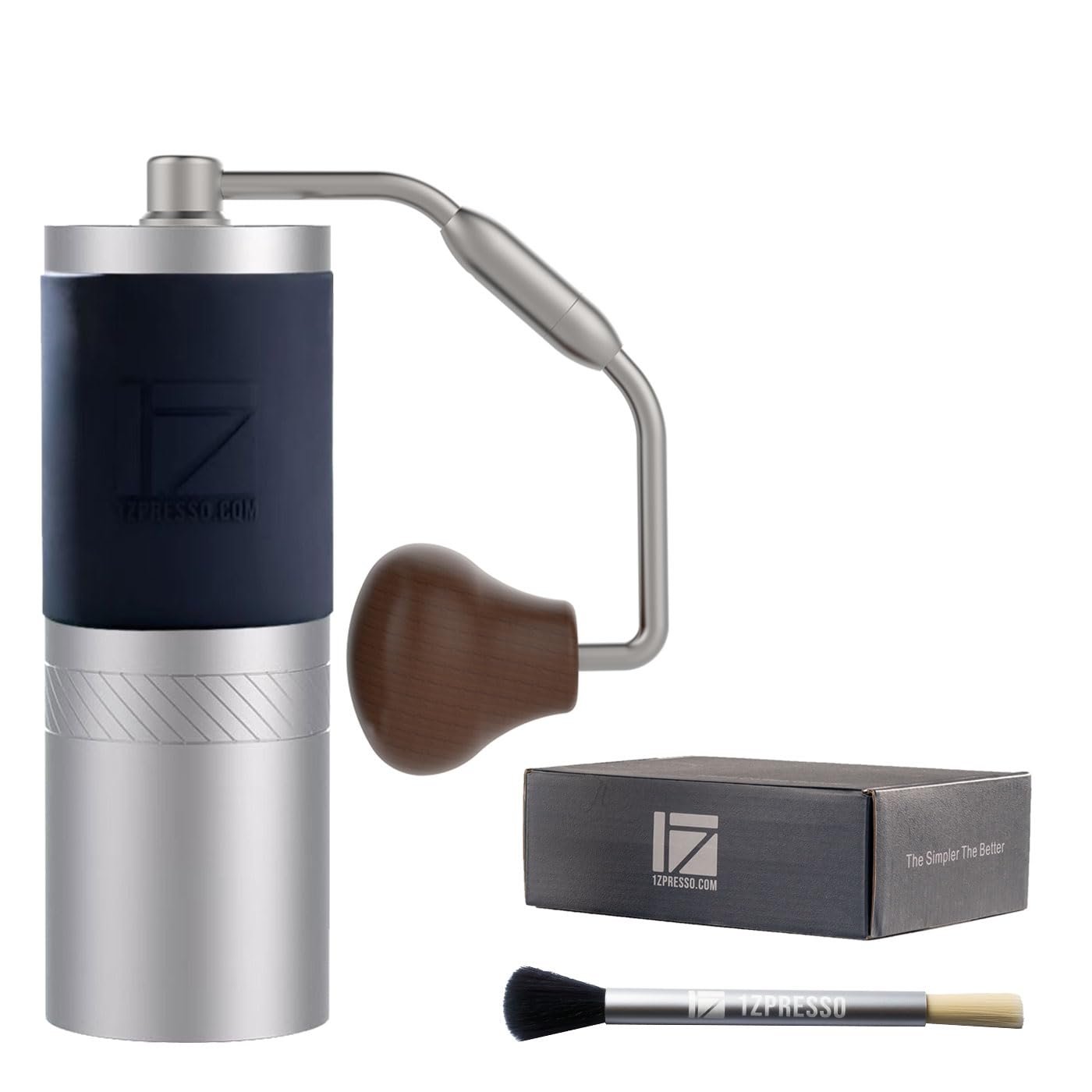 1Zpresso J Manual Coffee Grinder Silver Capacity 35g with Assembly Stainless Steel Conical Burr - Numercial Internal Adjustable Setting