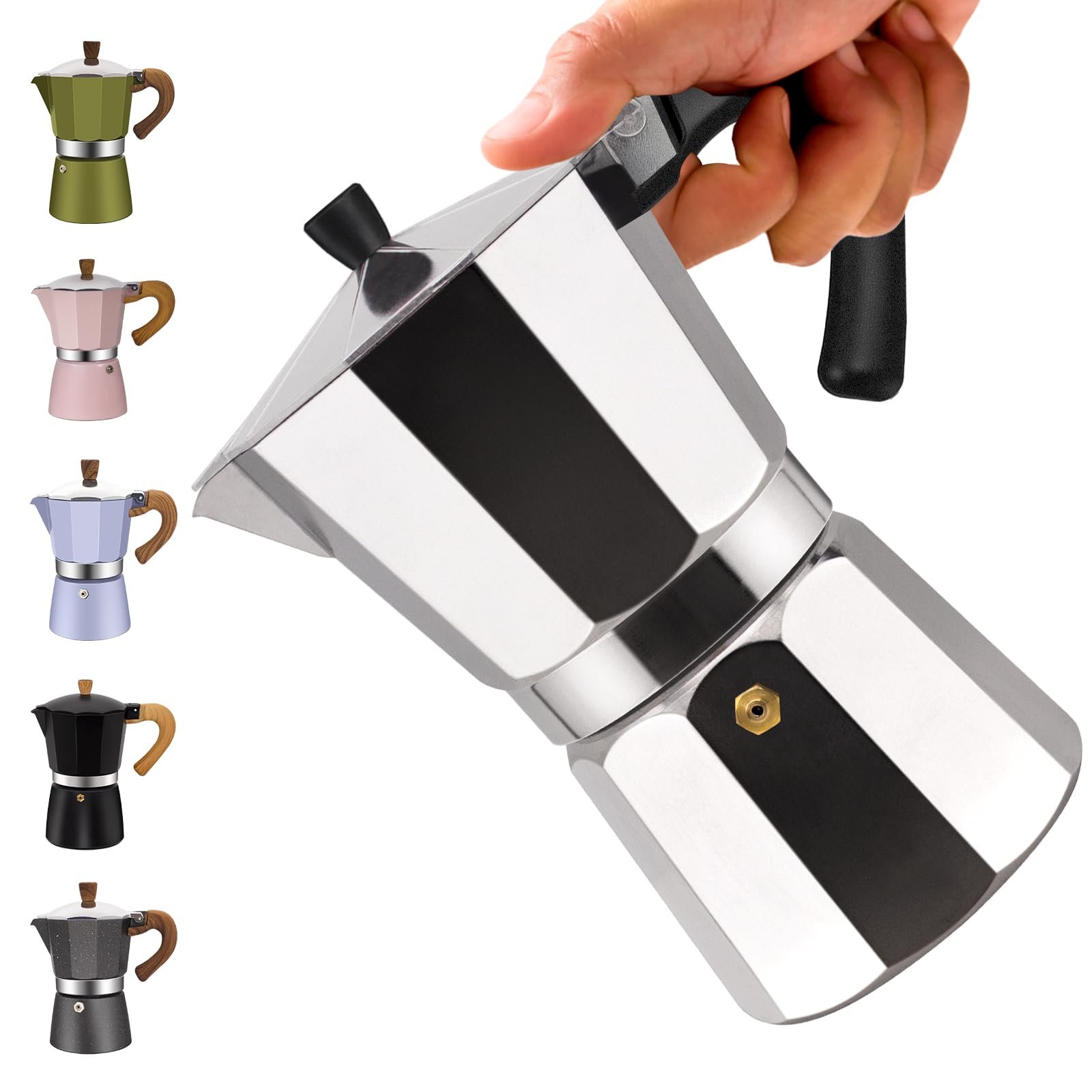 2 Cup Aluminum Moka Pot Classic Stovetop Espresso Coffee Maker 100ml 3.4oz Coffeemaker Percolator Mocha Pot Greca Coffee Maker Cafe Makers for Italian and Cuban Café Brewing Silver