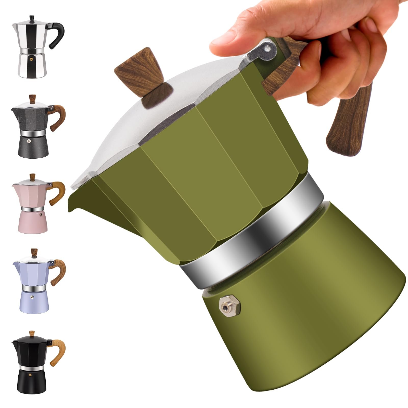3 Cup Aluminum Moka Pot Classic Stovetop Espresso Coffee Maker 150ml 5oz Coffeemaker Percolator Mocha Pot Greca Coffee Maker Cafe Makers for Italian and Cuban Café Brewing Green