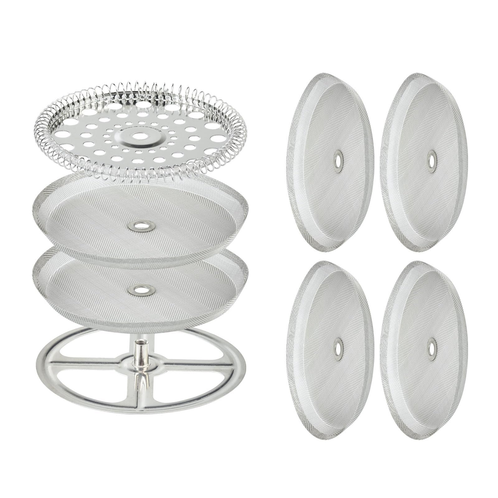 8 Pieces French Press Replacement Parts Stainless Steel Set, 6 Pieces 4in Universal French Press Screen, Containing Spiral Disk and Cross Disk for 34oz/3.75 Inch Wide French Press Coffee Press