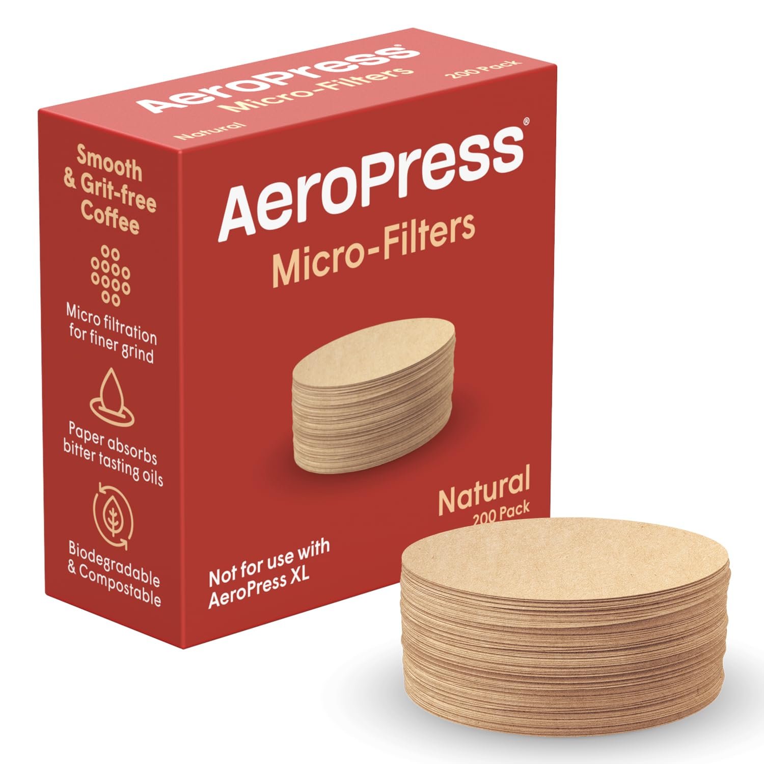 AeroPress Coffee Maker Natural Paper Micro-Filters – Round Replacement Coffee Filters, Unbleached, Compostable Paper Filters, Fits Standard Size AeroPress Coffee Makers, 200 Count