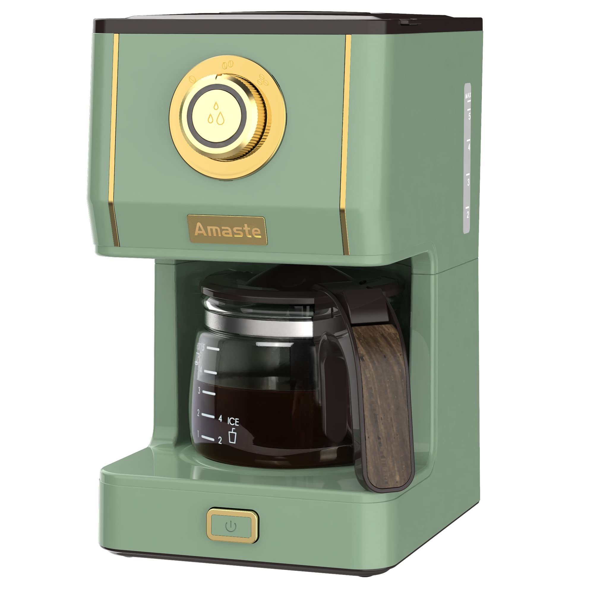 Amaste Drip Coffee Maker, Coffee Machine with 25 Oz Glass Coffee Pot, Retro Style Coffee Maker with Reusable Filter & Three Brewing Modes, Warming Plate, Matcha Green