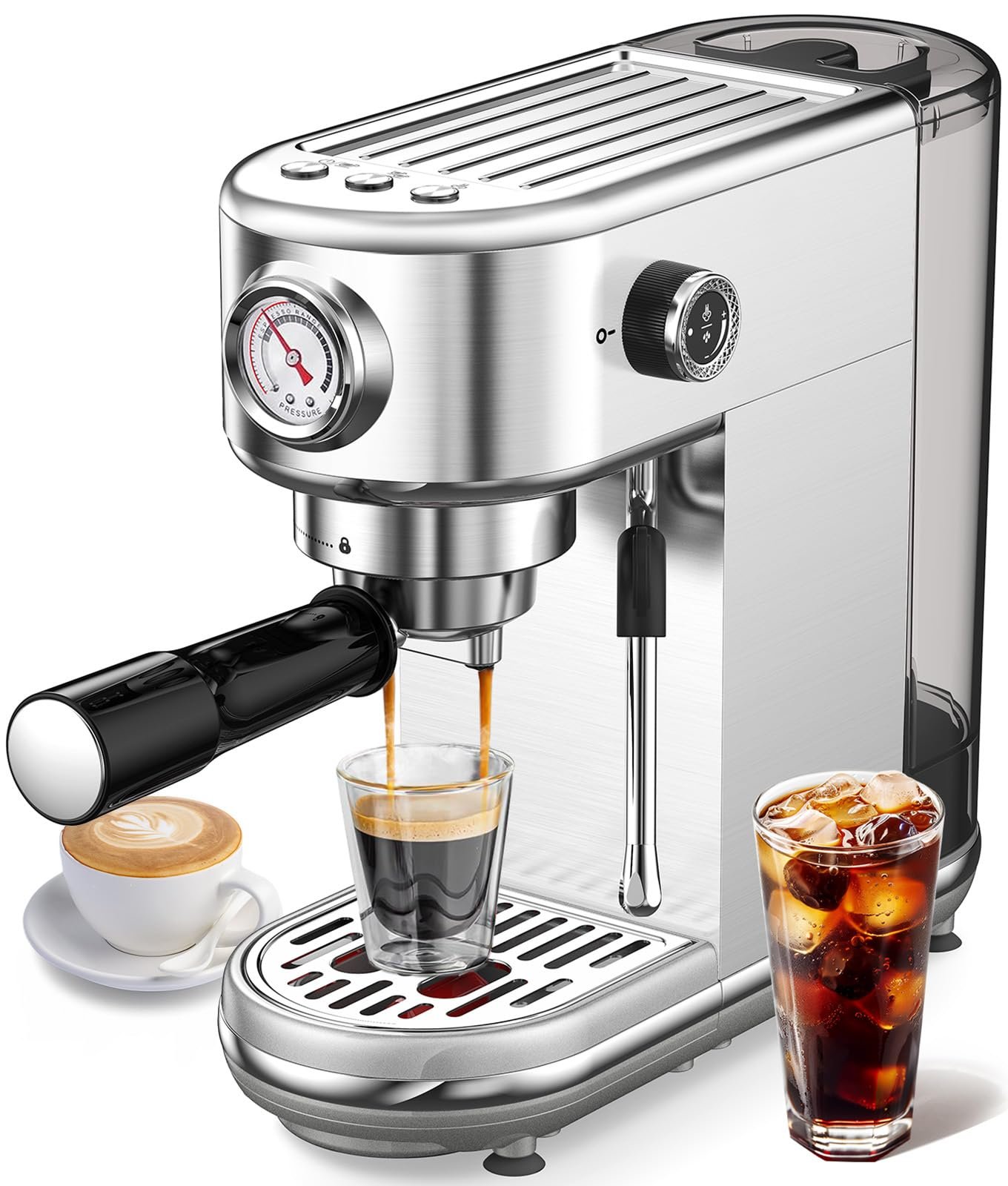 atatix 20 Bar Espresso Machine with Milk Frother, Compact Espresso Maker, Stainless Steel Coffee Machine with Precise Temp Control & 44oz Removable Water Tank for Latte, Cappuccino, Creamy White