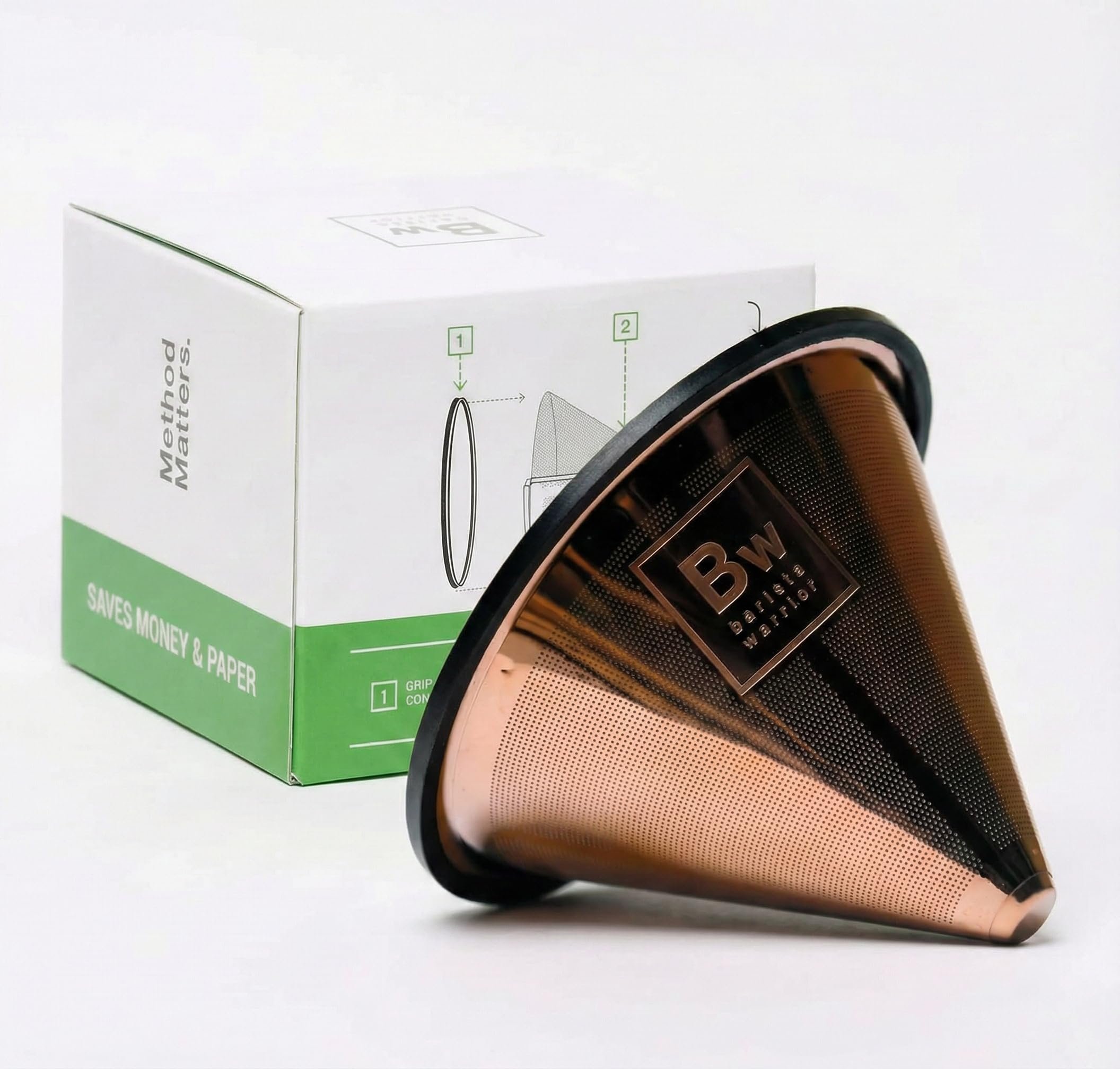Barista Warrior Reusable Coffee Filter - Stainless Steel Pour Over Dripper, Compatible for Chemex, Hario V60 & Drippers, Easy to Clean Flavorful Brew Fine Mesh Coffee Filter - Copper