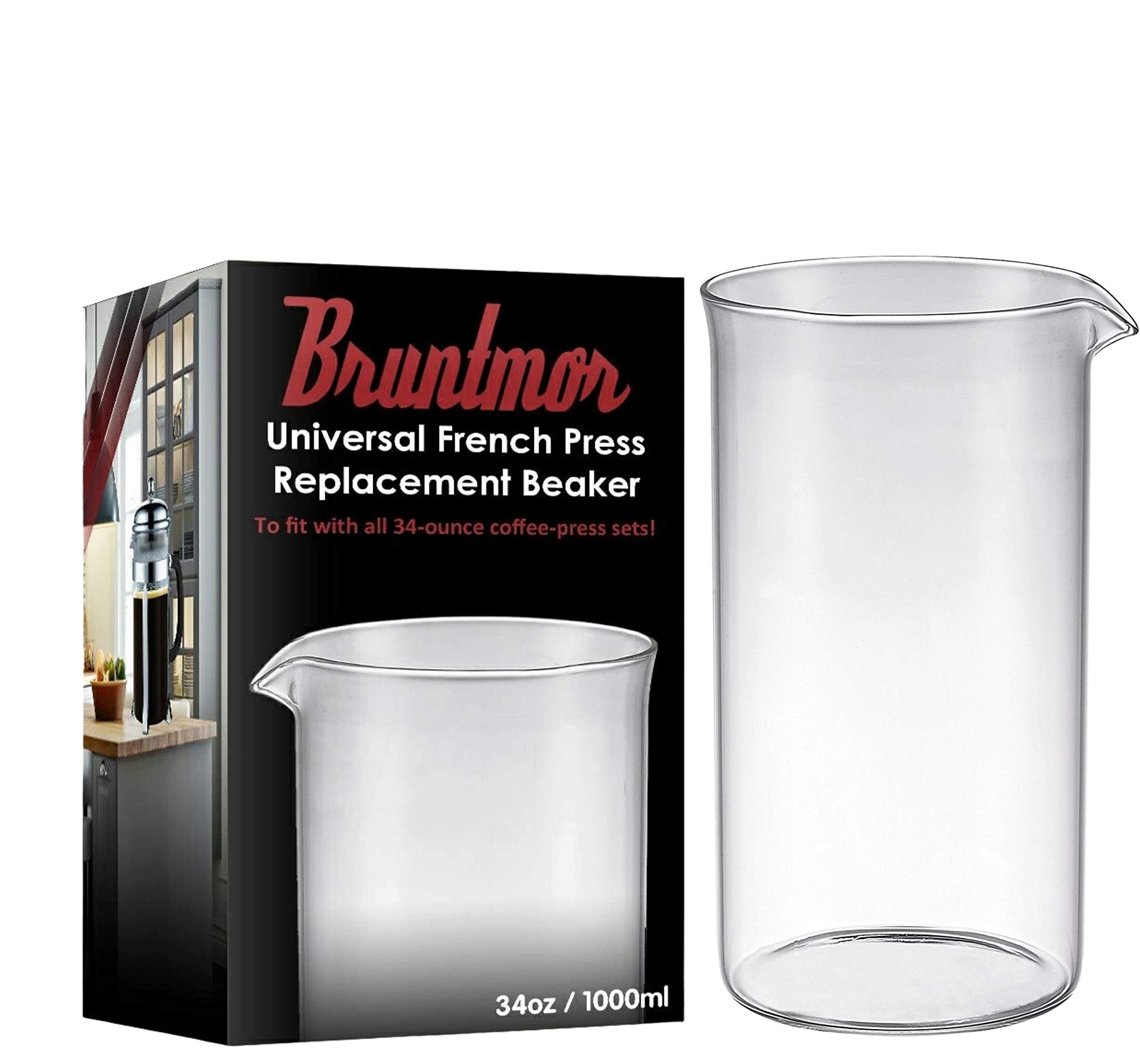 Bruntmor Spare Carafe for French Press, 34 oz French Press replacement Glass, Fire hardened Borosilicate Beaker, 34 ounce