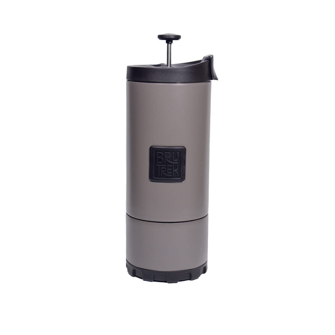BruTrek® by Planetary Design OVRLNDR Travel Coffee French Press, 24 fl.oz, Double Wall Insulated, Patented Removable Bottom, Locking No Spill Lid, On The Go Coffee Brewing (Storm Gray)