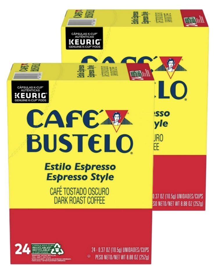 Café Bustelo Espresso Style Dark Roast Coffee, 24 Count (Pack of 2), Total 48 Keurig K-Cup Pods