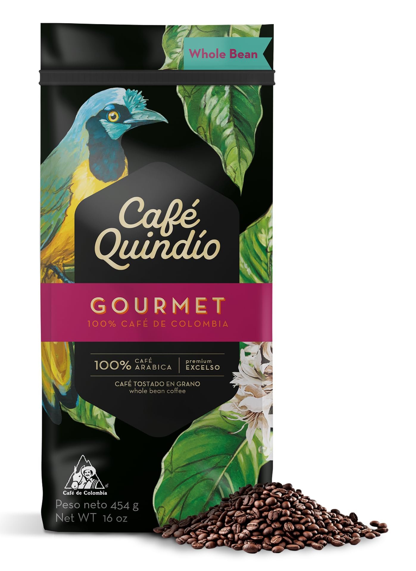 Cafe Quindio Medium Roast 100% Colombian Excelso Whole Bean Arabica Coffee - Gourmet - 16 Ounce (Pack of 1)