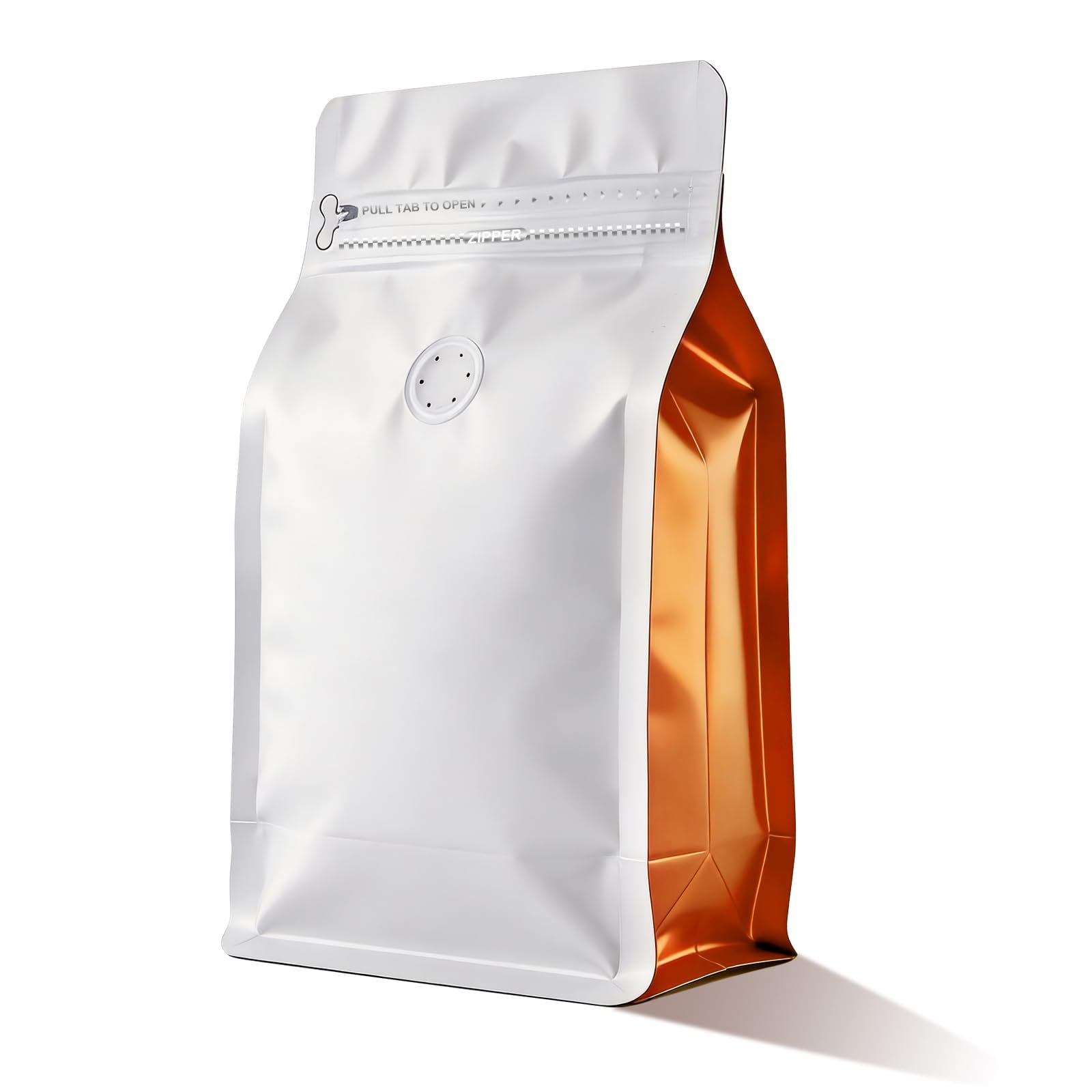 Coffee Bags with Valve(60pcs,16oz,1 lb) Vented Coffee Beans Packaging Bags High Barrier Aluminumed Foil Flat Bottom Heat Sealed Side Zipper Resealable Storage Bag for Home or Business（White+Orange）
