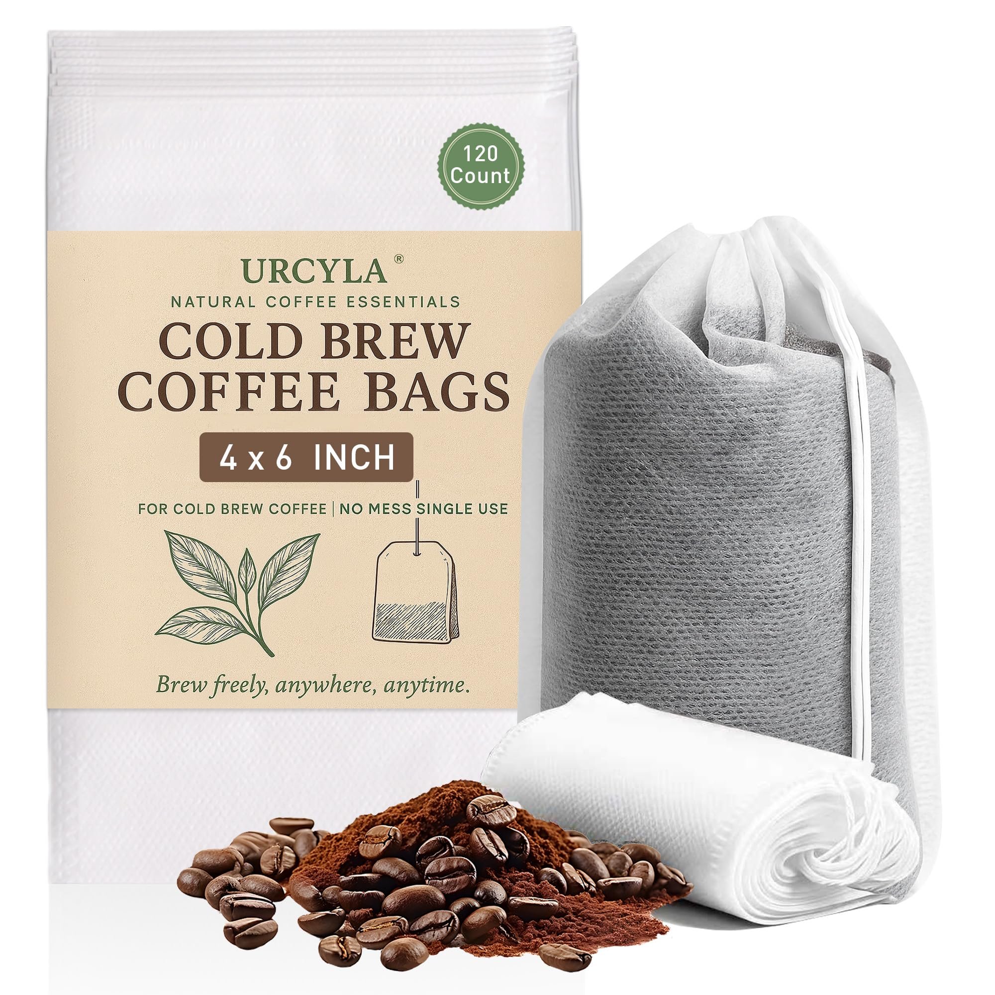 Cold Brew Bags, 120 Count Brew Coffee Filter Bags, 4 * 6 Inch Fine Mesh Drawstring Pouches, Fits Mason Jars & French Press, Ideal for Tea, Herbs & Spices