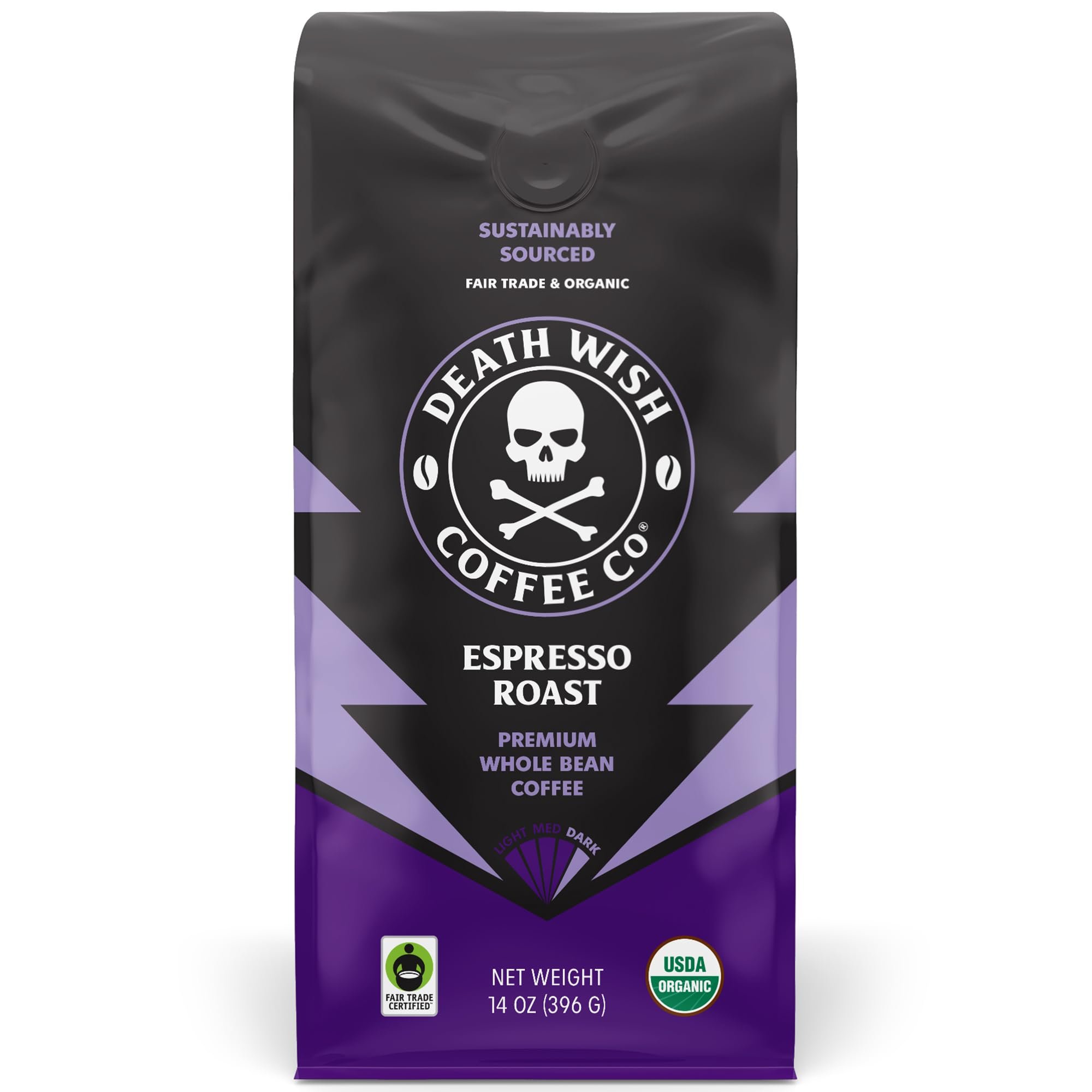 Death Wish Coffee, Whole Bean Espresso Roast - Organic, Fair Trade, Arabica and Robusta Coffee Beans, 14 oz