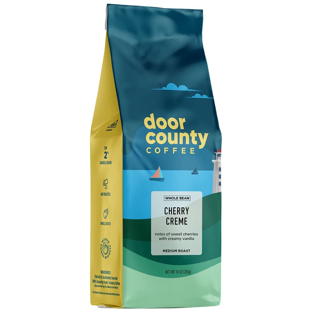 Door County Coffee Cherry Creme Flavored Whole Bean - Medium Roast - 10 oz Bag - 100% Specialty Grade 1 Arabica