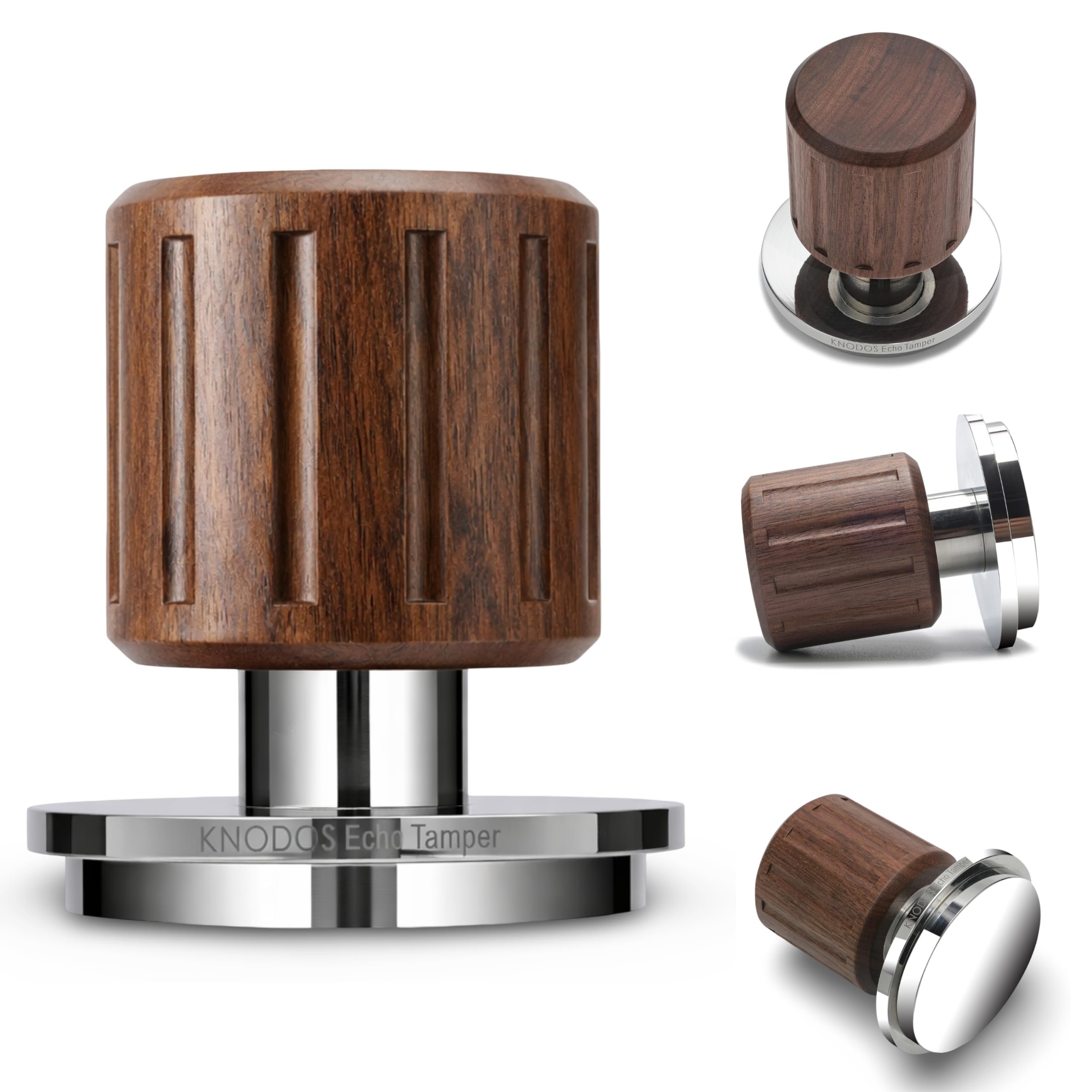 Echo Tamper 58mm – Walnut Calibrated Coffee Tamper with Click Feedback, Stainless Steel Base – Premium 30LB Spring Loaded Espresso Tool for Perfectly Even Tamping Pressure