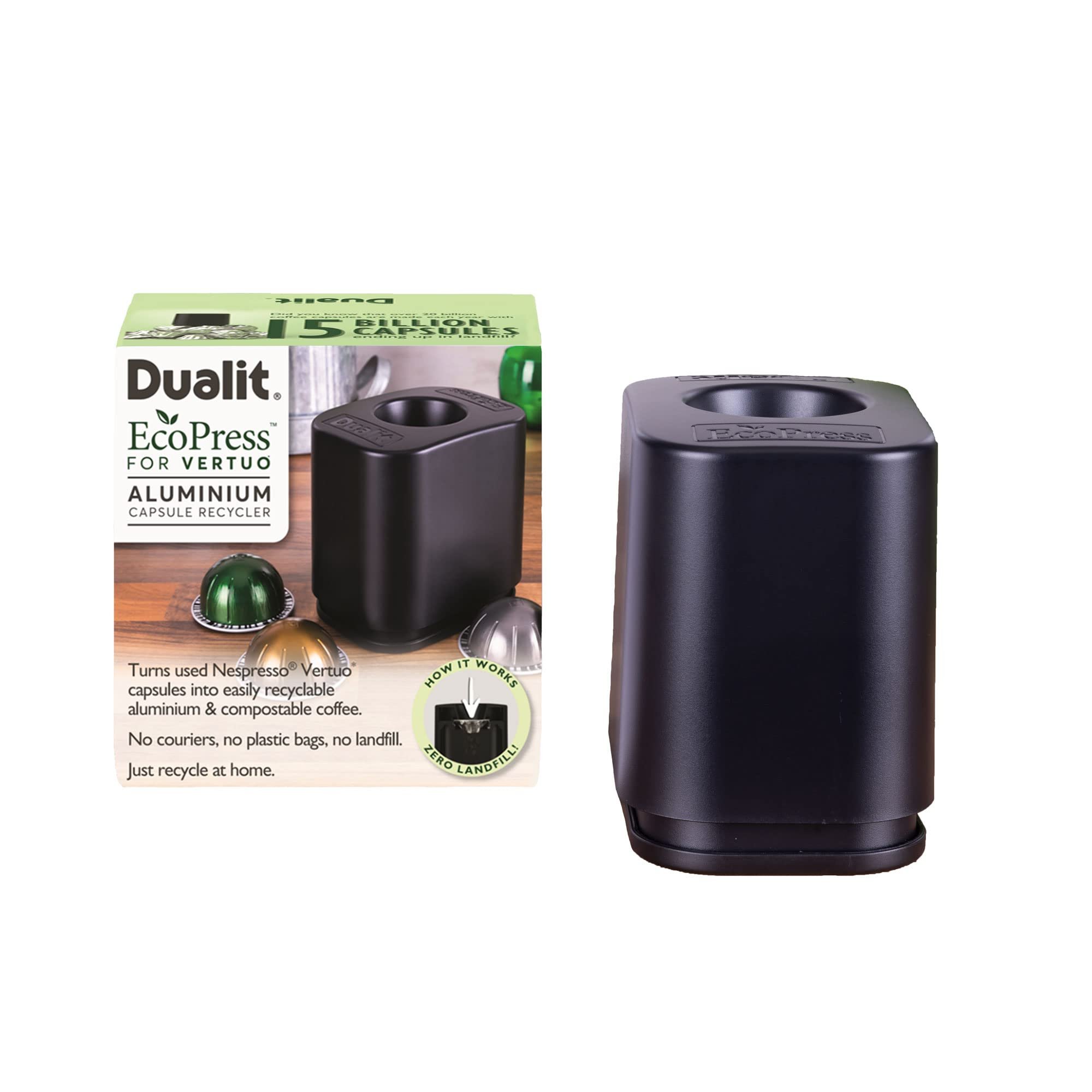 EcoPress for Vertuo* Aluminium Coffee Capsule Recycling Tool by Dualit - Vertuo Recycler - Premium Eco Friendly Tool for Standard Vertuo Capsules & Coffee Grounds