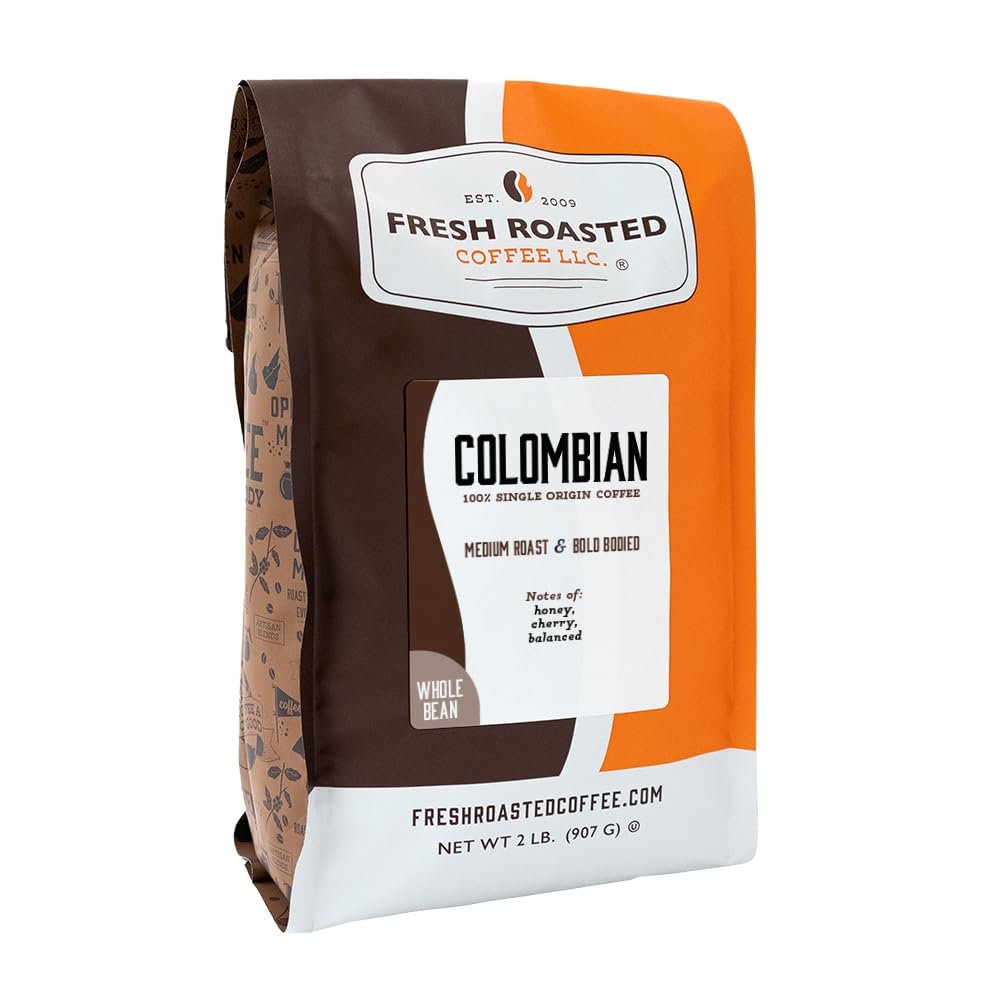 Fresh Roasted Coffee 100% Colombian, 2 lb (32 oz), Medium Roast, Kosher, Whole Bean