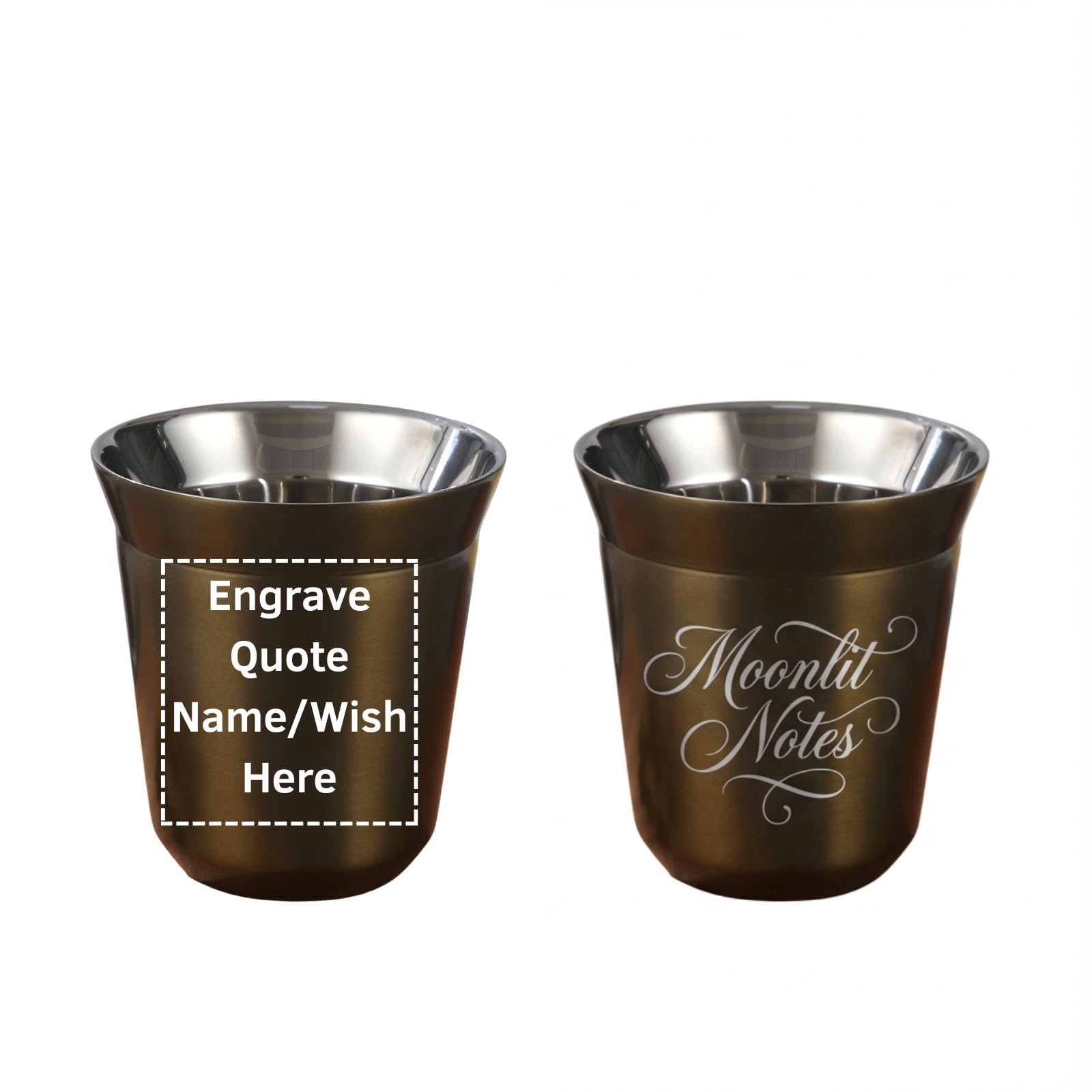Personalized Cup, 2.7oz/5.4oz Dark Gold Espresso Cup, Laser Engraved Name/Quote/Wish, Double Wall Insulation, Stainless Steel Cup