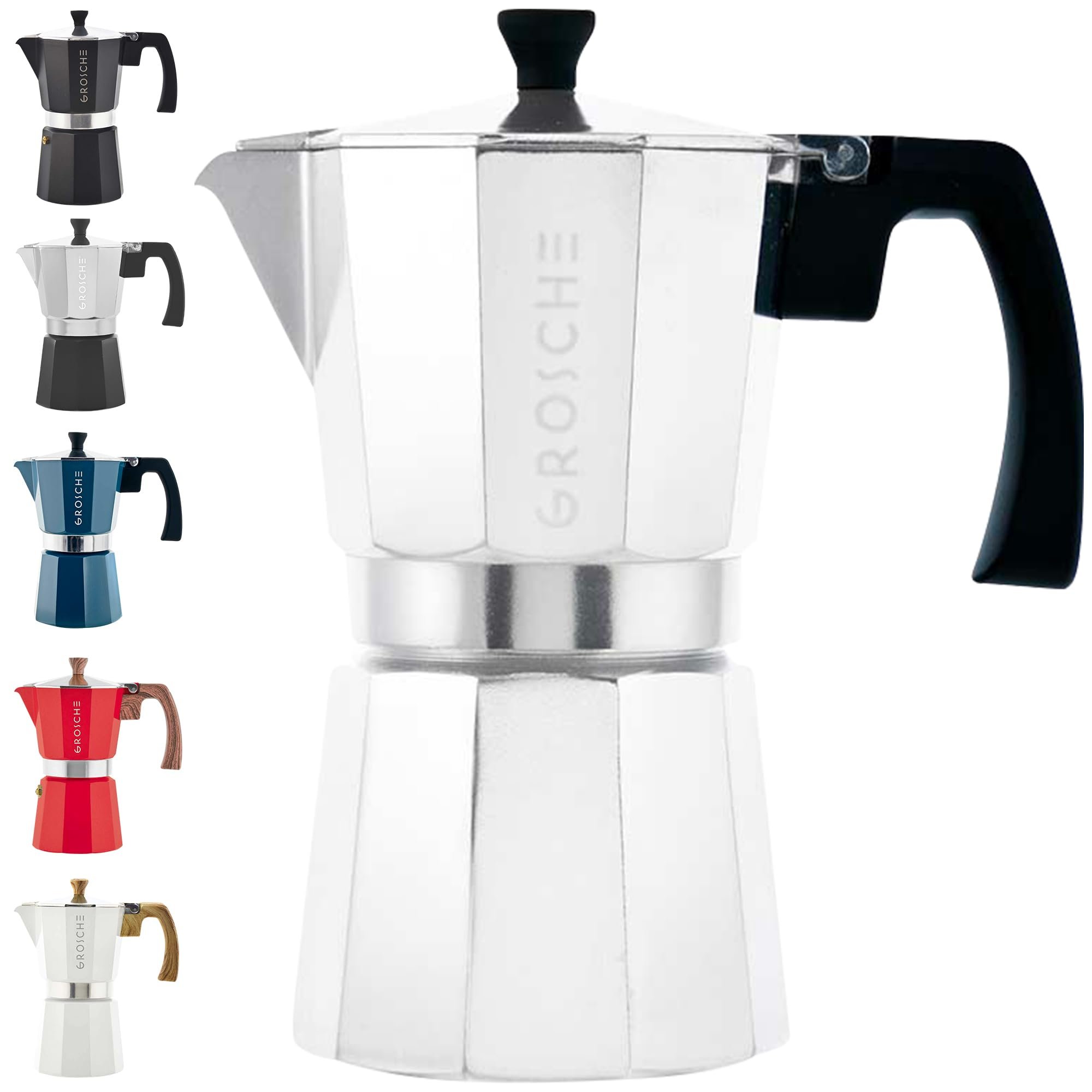 GROSCHE Milano Moka Pot | 6 Espresso Cup - 9.3 oz | Stovetop Espresso Percolator & Coffee Maker – Portable, Ideal for Home and Camping