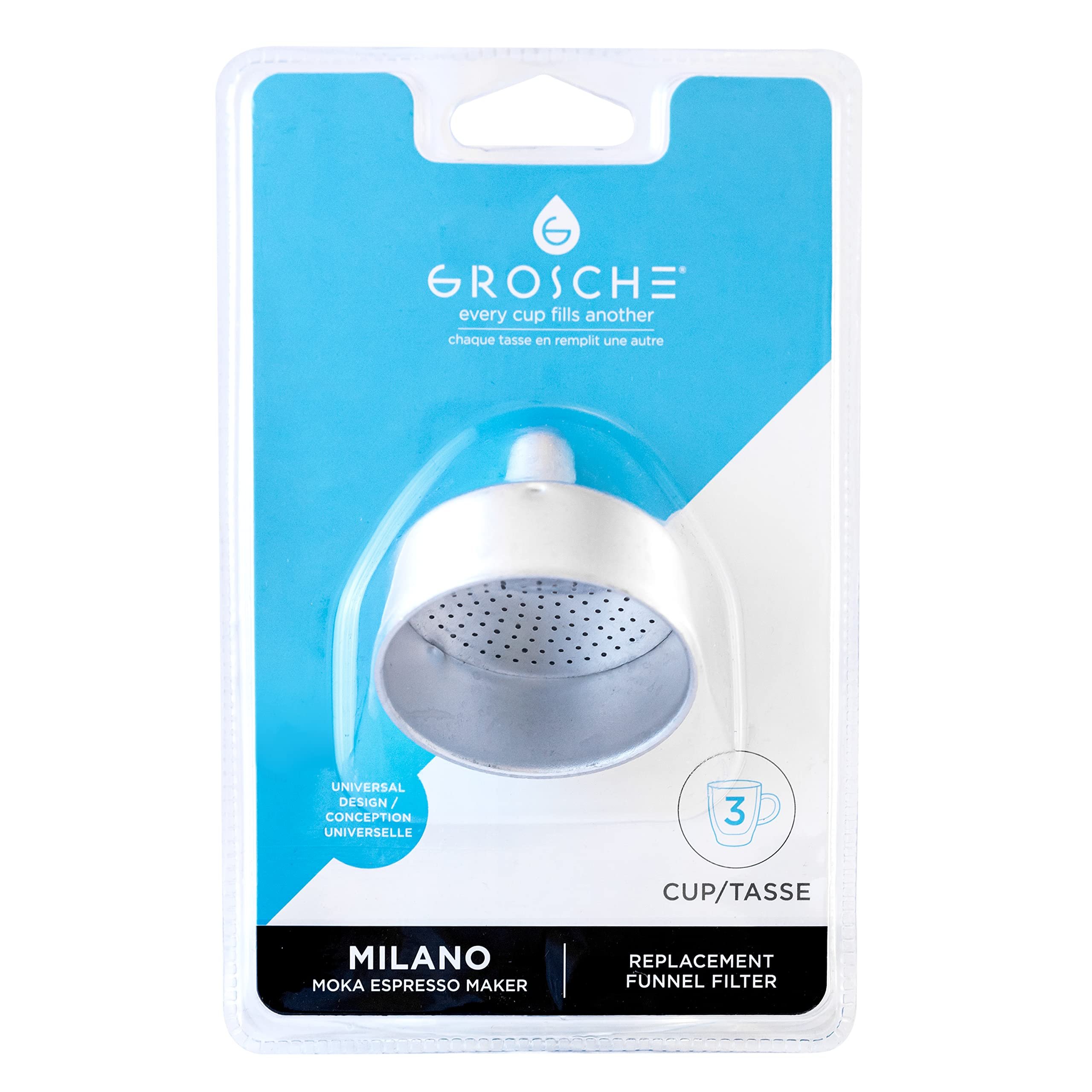 GROSCHE Milano Moka pot funnel filter 3 CUP size funnel filter replacement part for aluminum stovetop espresso maker Greca moka espresso coffee maker