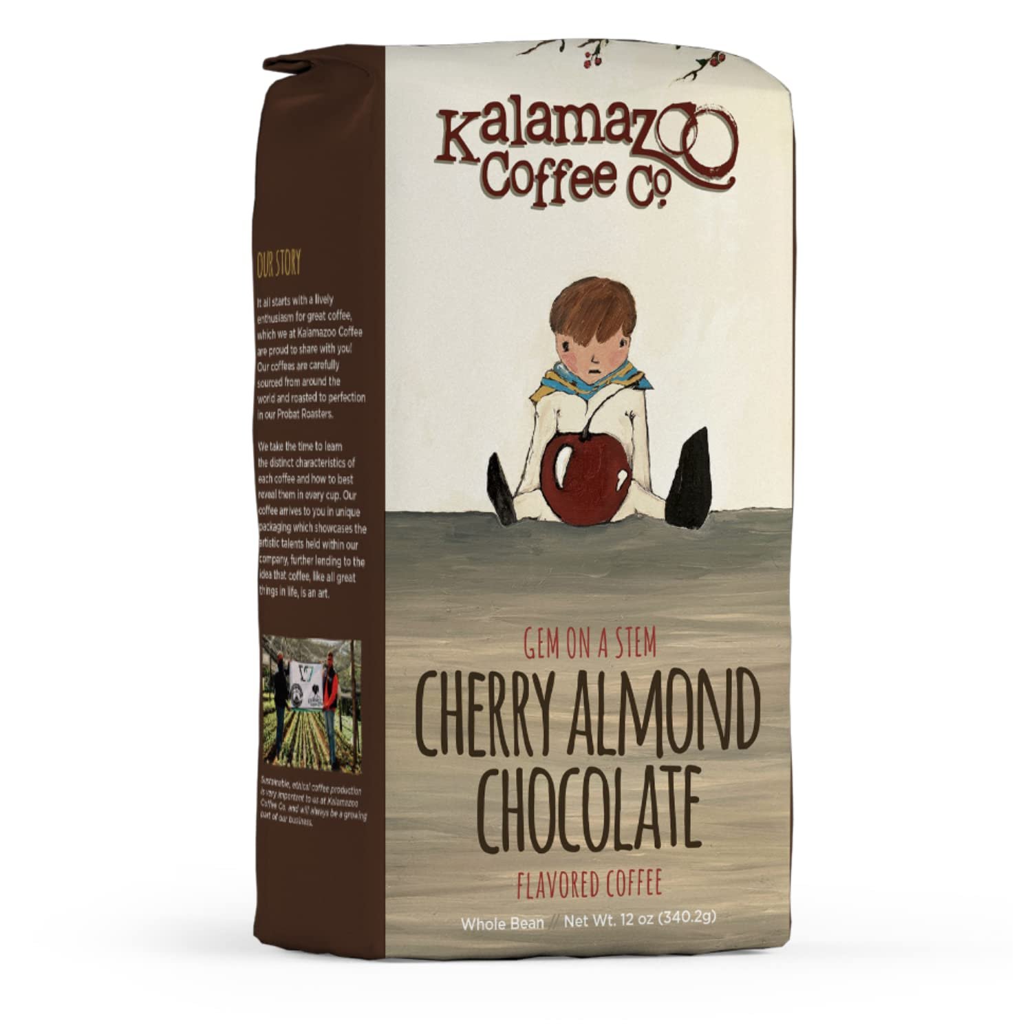 KALAMAZOO COFFEE COMPANY Cherry Almond Chocolate Whole Bean Coffee - Gem on a Stem Flavored Coffee | 12oz Bag (1 Pack)