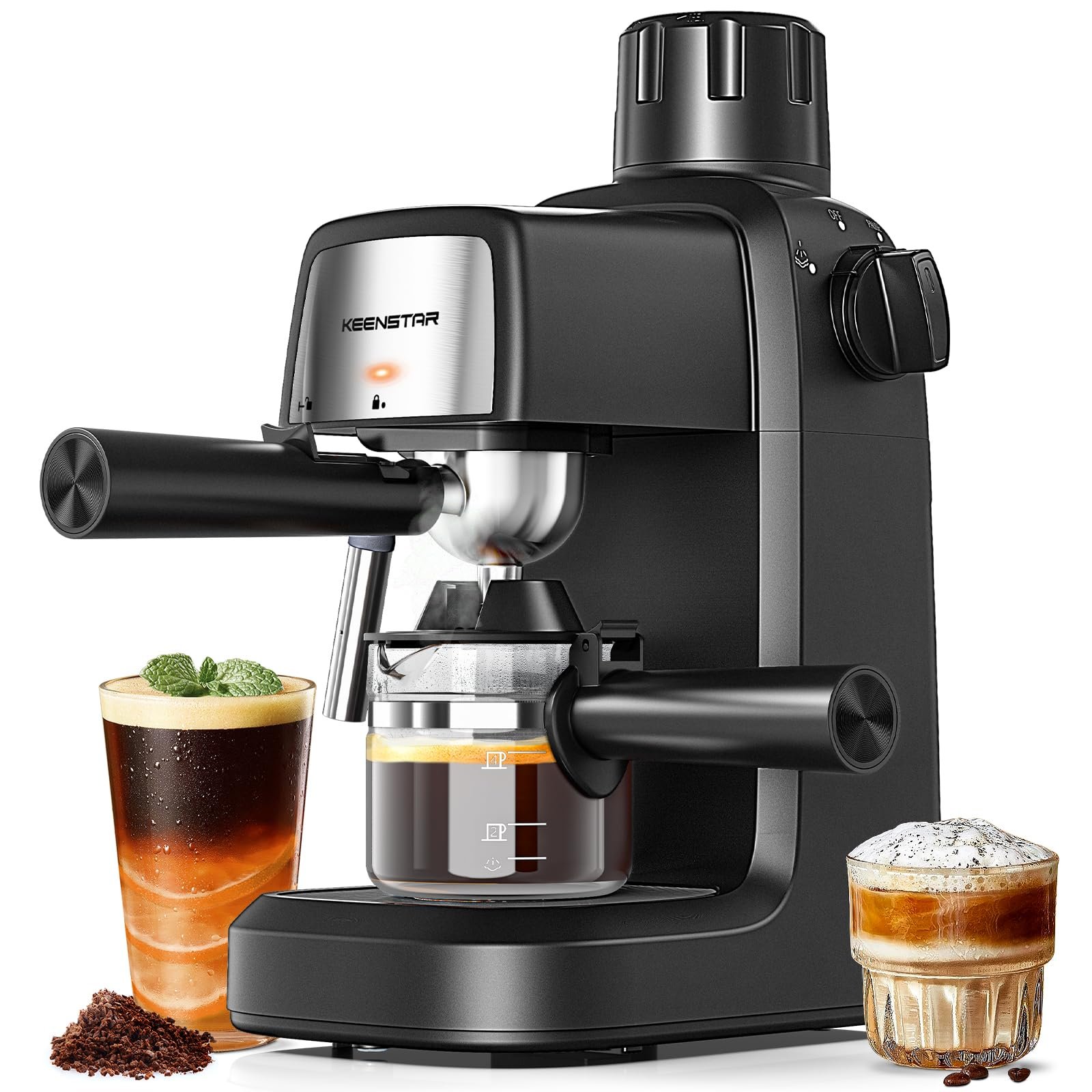 KEENSTAR 3.5Bar Espresso Machine with Milk Frother, 800W Compact Espresso and Cappuccino Machine with Preheating Function, 4 Cup Espresso Maker for Cappuccino or Latte, Gift for Coffee Lover
