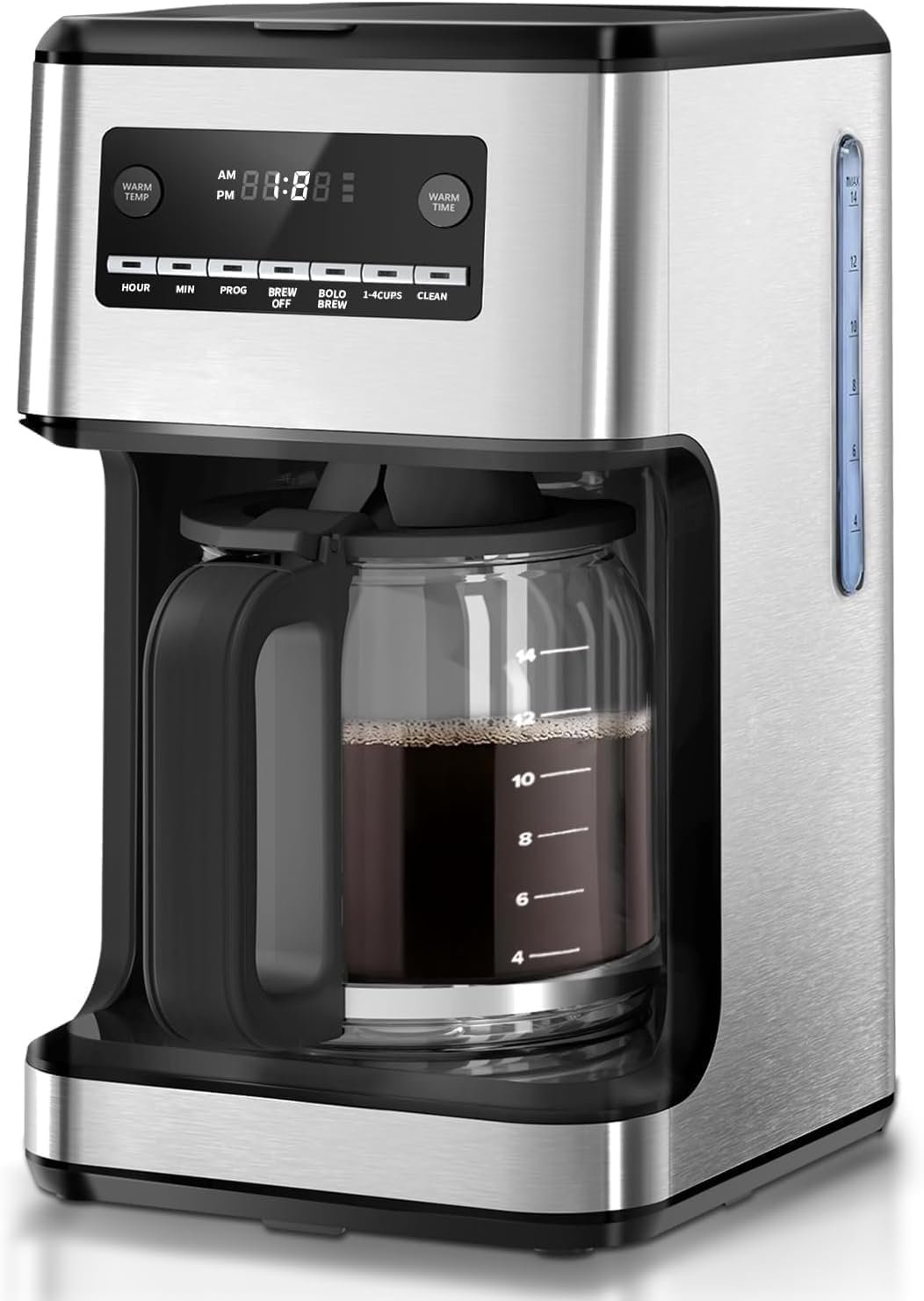 Kismile Coffee Maker, Effortless Gift for Mother's Day, 14-Cup Programmable Drip Coffee Makers Machines with Timer, Keep Hot Plate & Reusable Filter, Self-Cleaning, Auto Pause, Stainless Steel