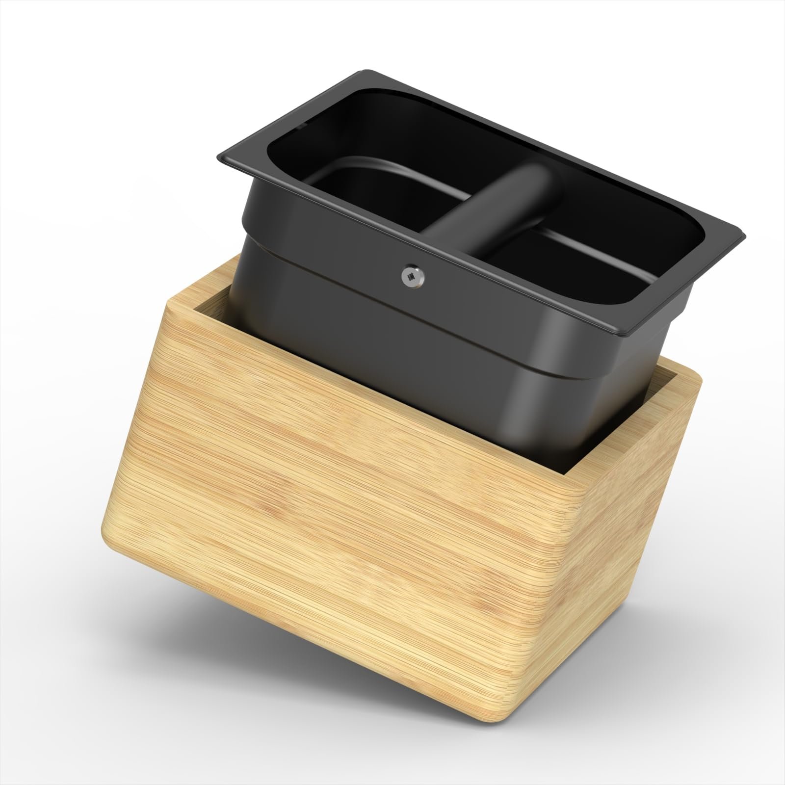 KYONANO Knock Box Expresso - Espresso Accessories - Coffee Knock Box with Durable Knock Bar and Non-Slip Base - Made of Bamboo and Stainless Steel- Coffee Grounds Knock Box
