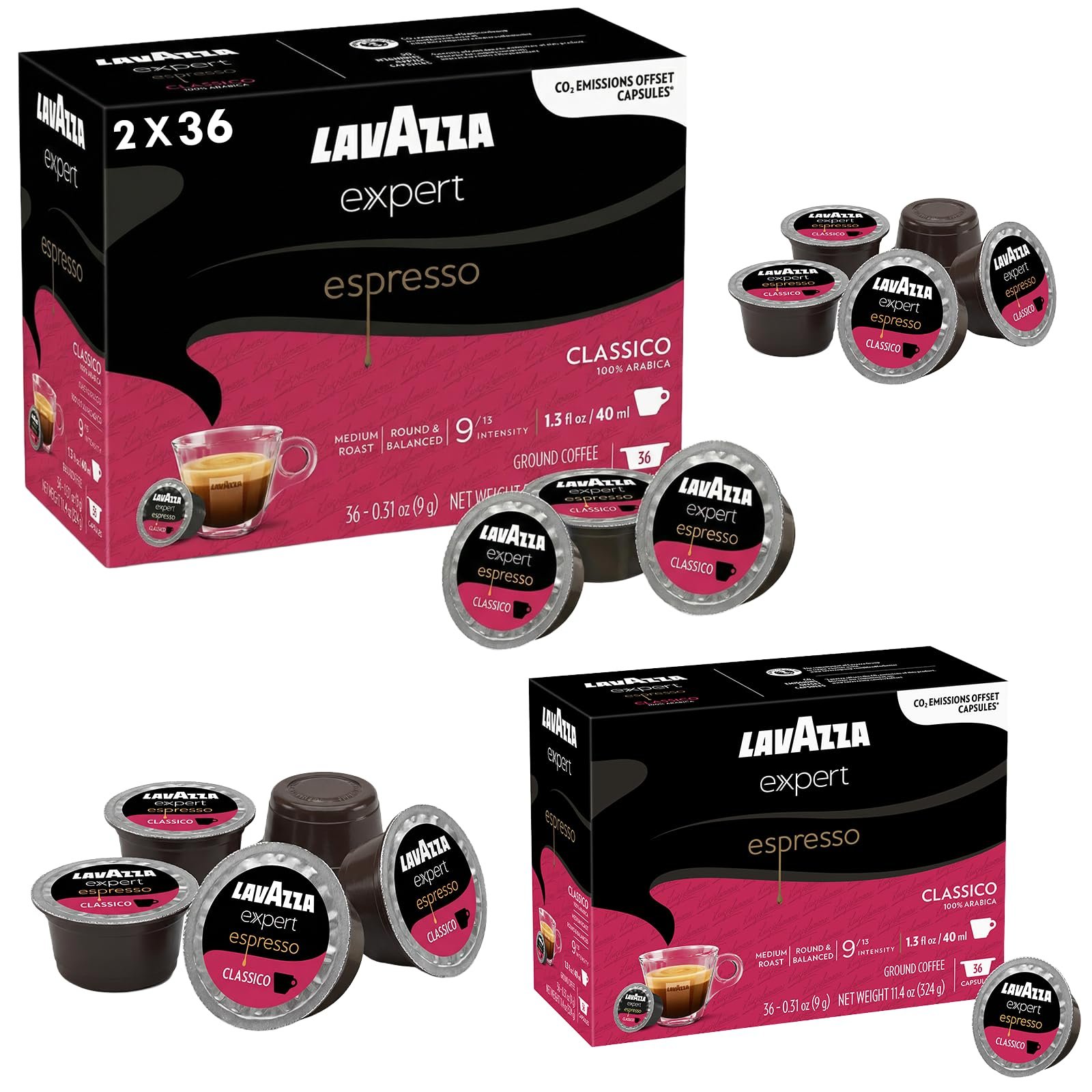 Expert Espresso Classico Capsules – 72 Count – Medium Roast Coffee Pods Made with 100% Arabica Beans – Compatible with Lavazza Classy Mini & Classy Plus Machines