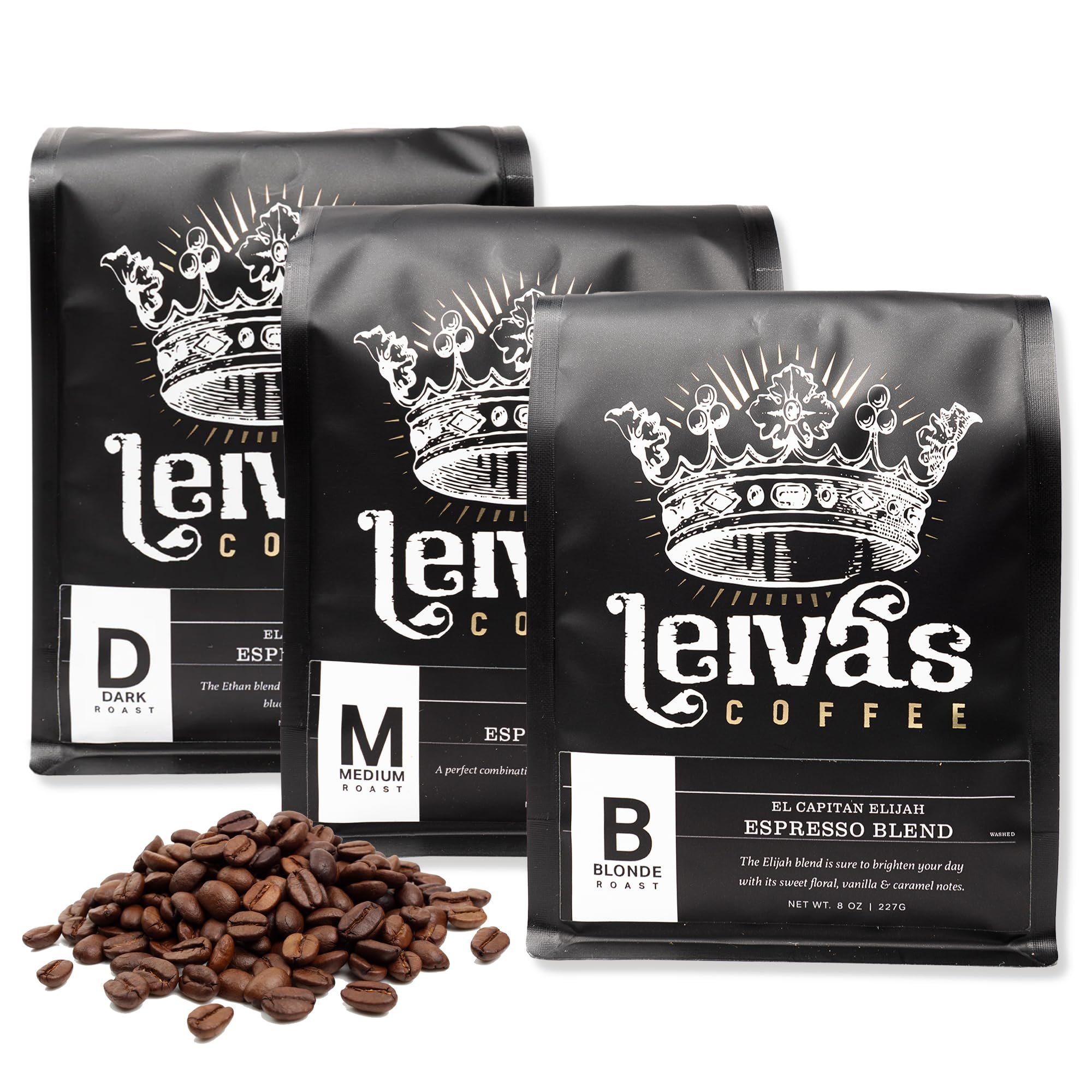 Leiva’s Espresso Whole Bean Coffee Variety Pack, 3 x 8oz – Blonde, Medium & Dark Roast – Micro-Lot Guatemalan Beans – Low Acidity