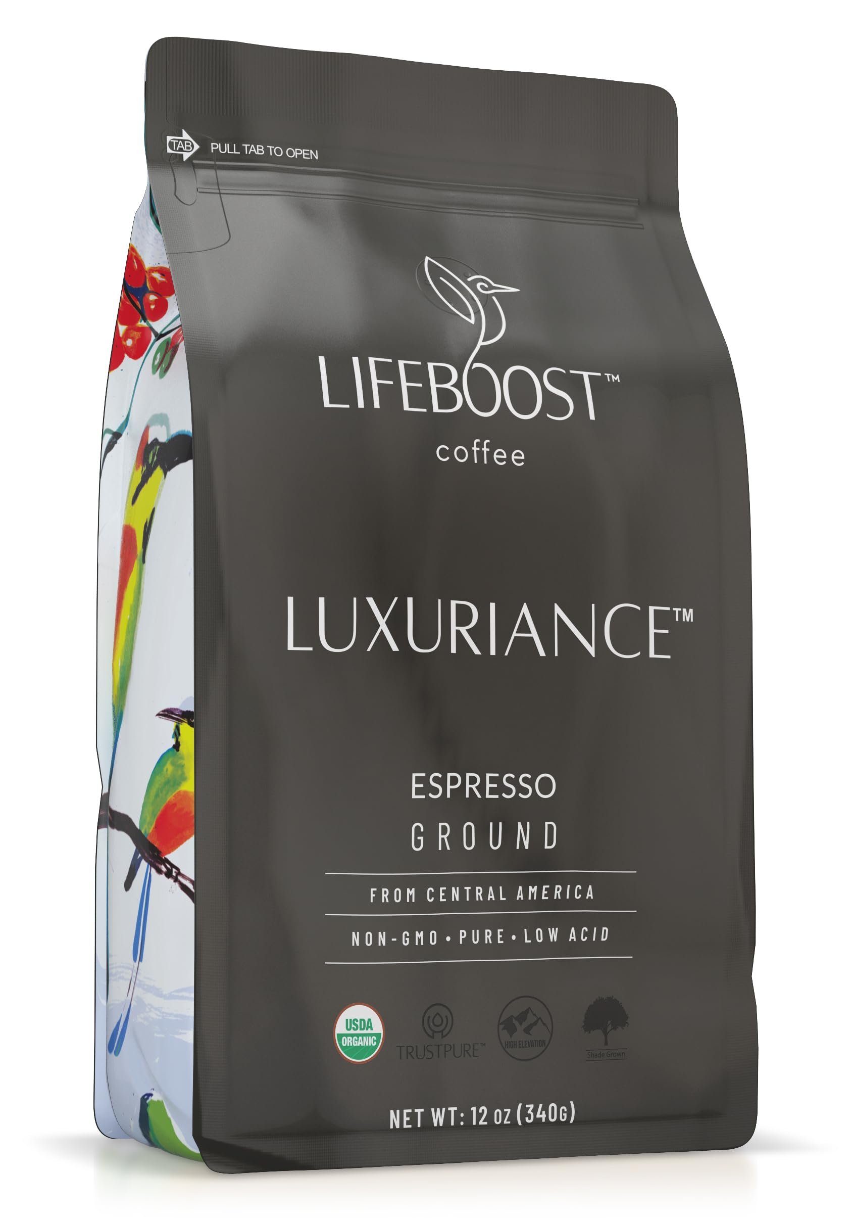 Lifeboost Organic Espresso Ground Coffee - Non-GMO Low Acid Single Origin USDA Shade Grown Organic Espresso