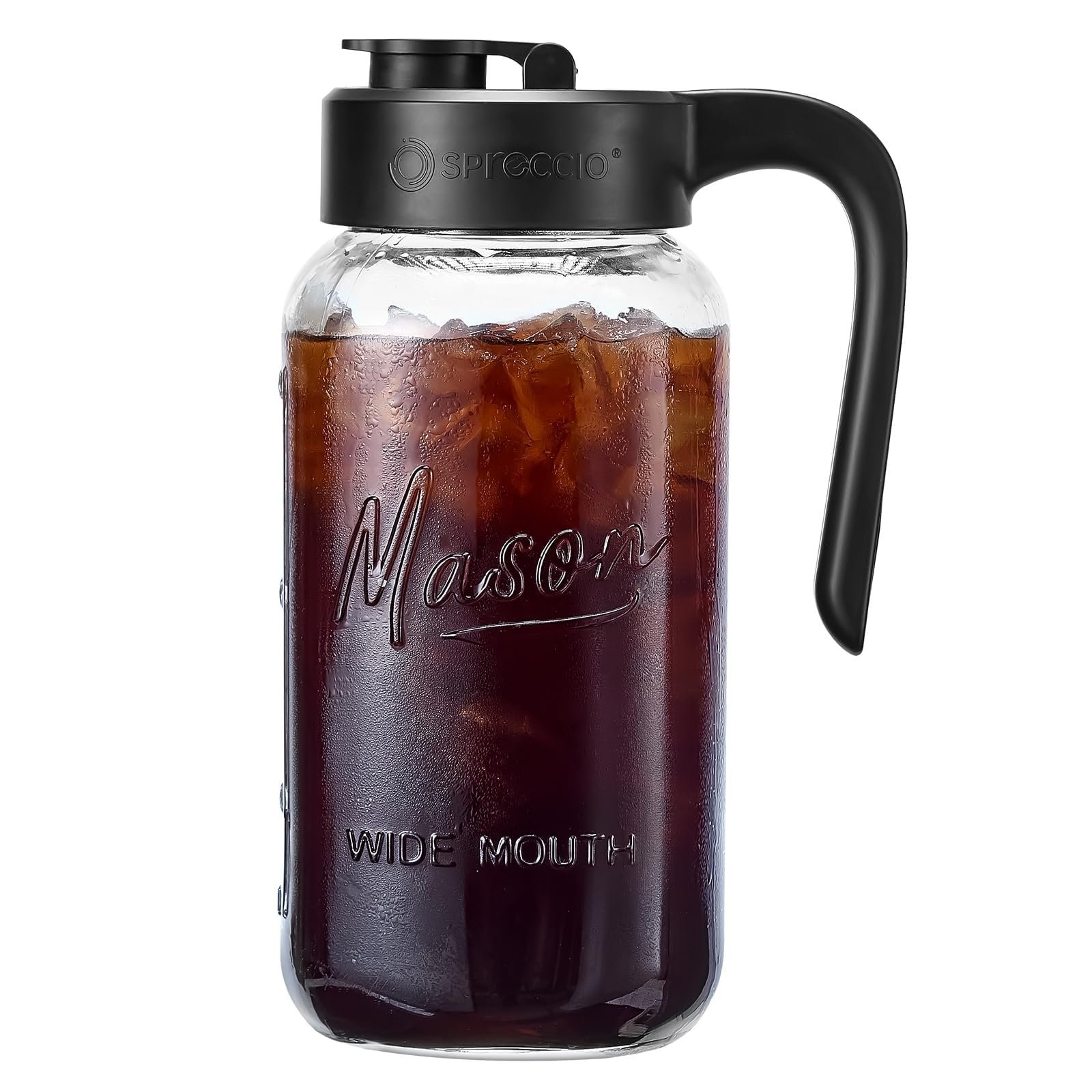 Mason Jar Pitcher - Airtight & Leakproof Glass Pitcher with Lid, Perfect for Breastmilk, Cold Brew, and Sun Tea, 2 Quart (64 oz) 1/2 Gallon Mason Jar with Pour Spout Lid