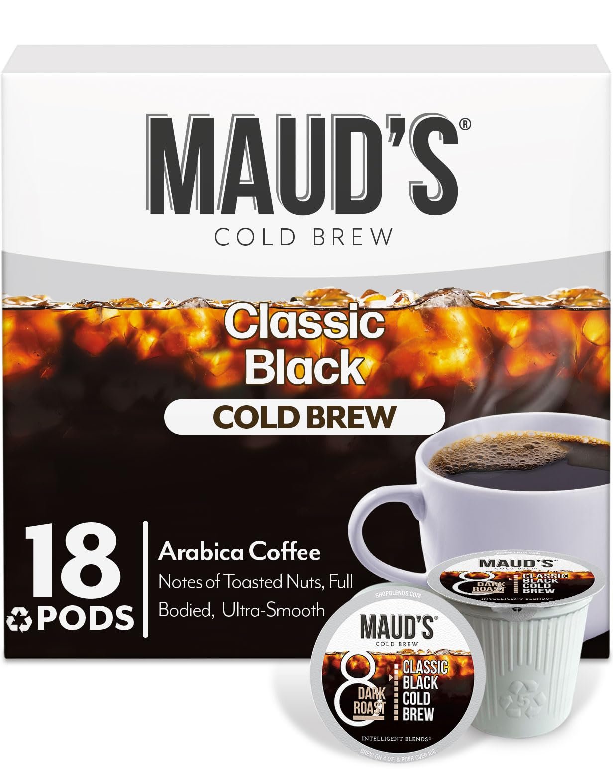 Maud's Cold Brew Dark Roast Coffee Pods, 18 ct, Single Serve Pods – 100% Arabica Coffee, Compatible with Keurig K Cups Maker