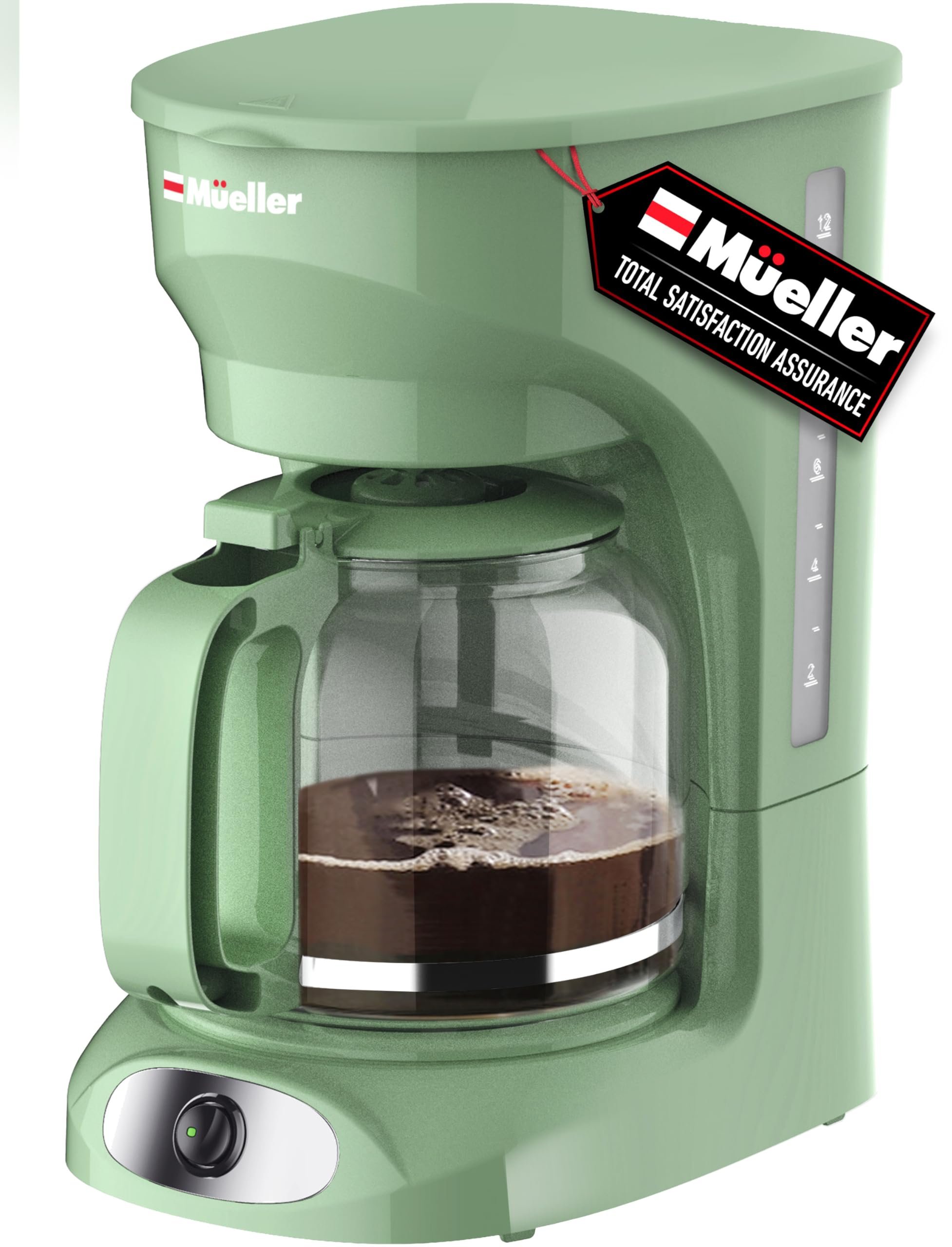 MUELLER HOME 12-Cup Drip Green Coffee Maker, Borosilicate Carafe, Auto-Off, Reusable Filter, Anti-Drip, Keep-Warm Function, Clear Water Level Window, Green Kitchen Accessories & Décor