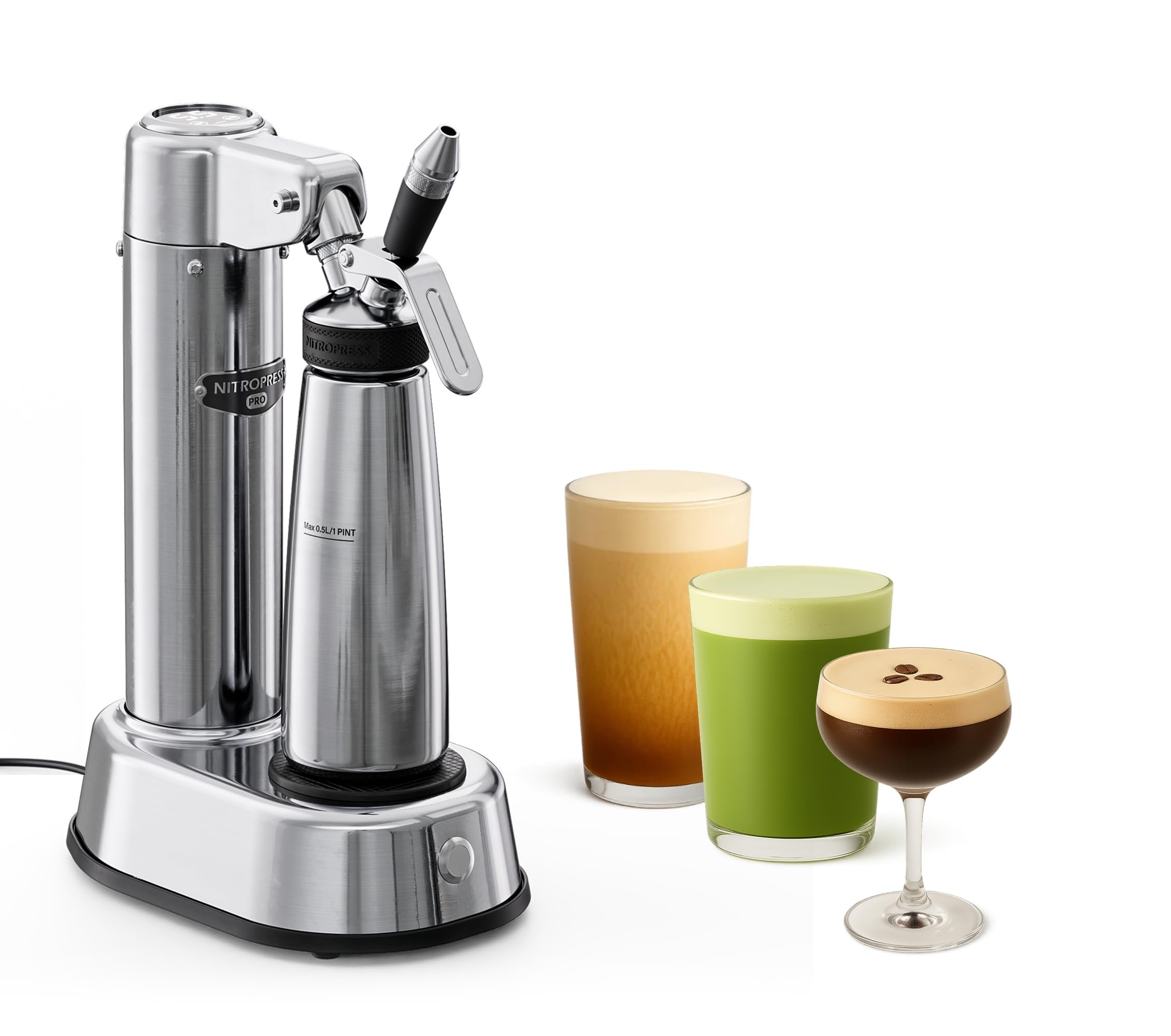NitroPress Pro Electric Nitro Cold Brew Coffee & Cocktail Maker Machine, Air-Powered Nitro Coffee Maker & Nitrogen Infuser, Coffee Matcha Cocktails & Drinks Stainless Steel Home Bar Beverage System