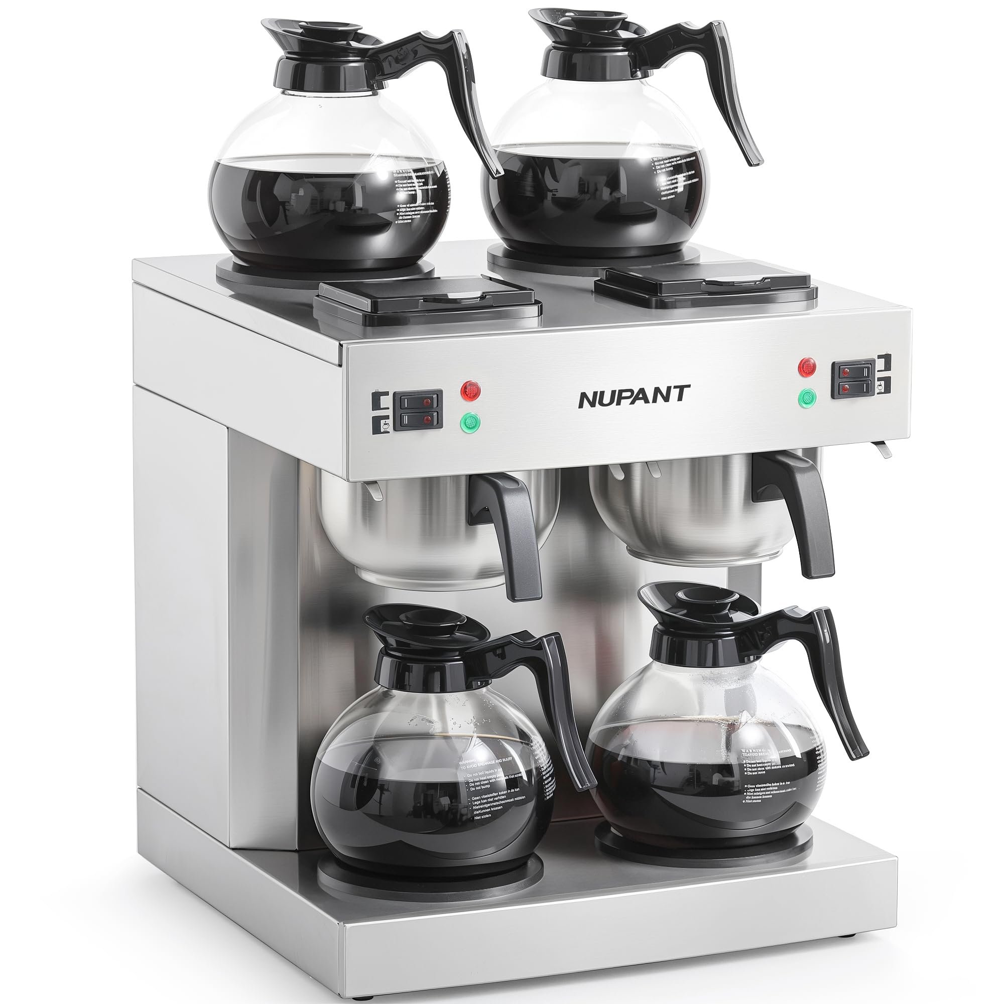 NUPANT Dual Drip Commercial Coffee Maker, 200 Cup/hour, 7.2L Pour Over Coffee Machine with 4 Glass Carafe and 4 Warmers, Stainless Steel Double Coffee Brewer Staition for Restaurant and COFFEE Bar