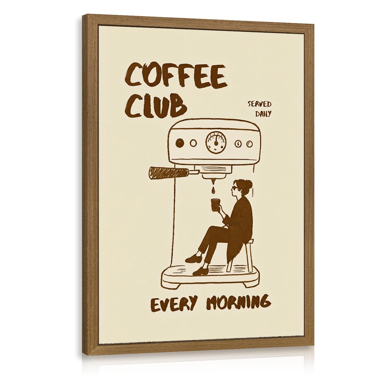 PORENY Funny Coffee Club Wall Art, Modern Minimalist Coffee Bar Decor, Cafe Kitchen Poster Print, Trendy Cafe Station Canvas Painting, Espresso Lover Artwork for Office Wood Framed 12x16 Inch