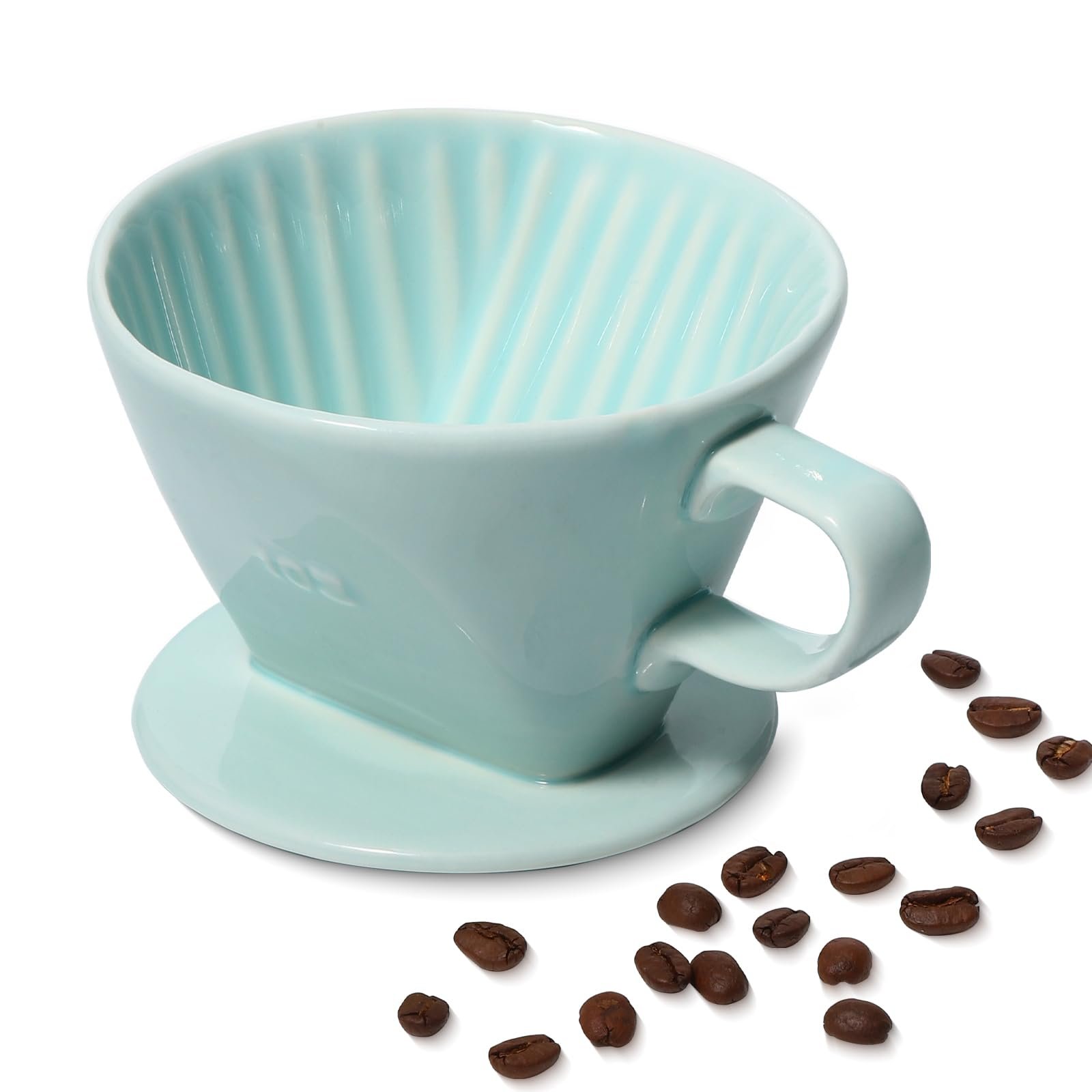 Pour Over Ceramic - Coffee Dripper Ceramic Coffee Maker with 3 Holes Flat Bottom, Porcelain Slow Filter Cone for Travel, Camping, Office, Home, Coffee Maker Brew, Green
