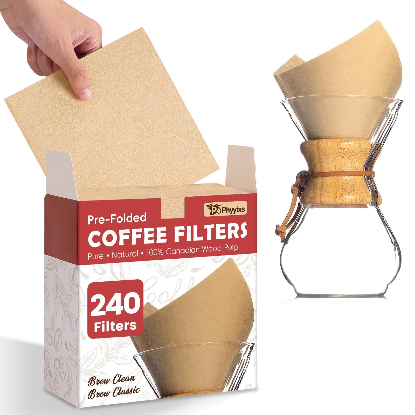 Pre-Folded Unbleached Cone Coffee Filters – Premium Thick Paper, Compatible with Pour-Over Coffee Makers (240 Filters)
