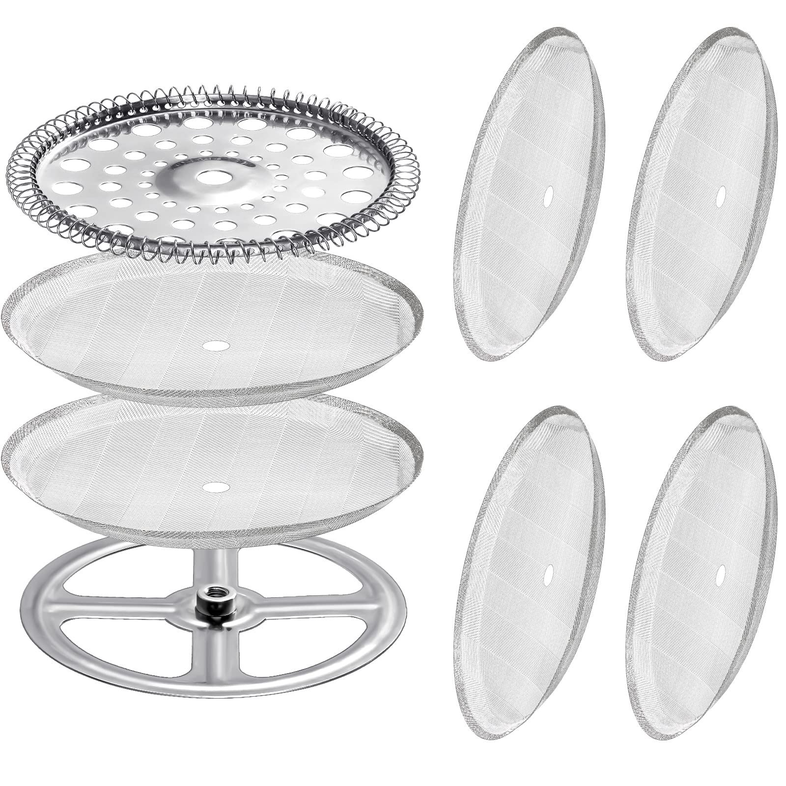 Sabary 8 Pcs French Press Filter Replacement Parts 6 Pcs Stainless Steel Mesh French Press Screen with Spiral Disk and Cross Disk for 1000 ml, 34 oz, 3.75 Inch Wide Coffee Makers and Tea Machines