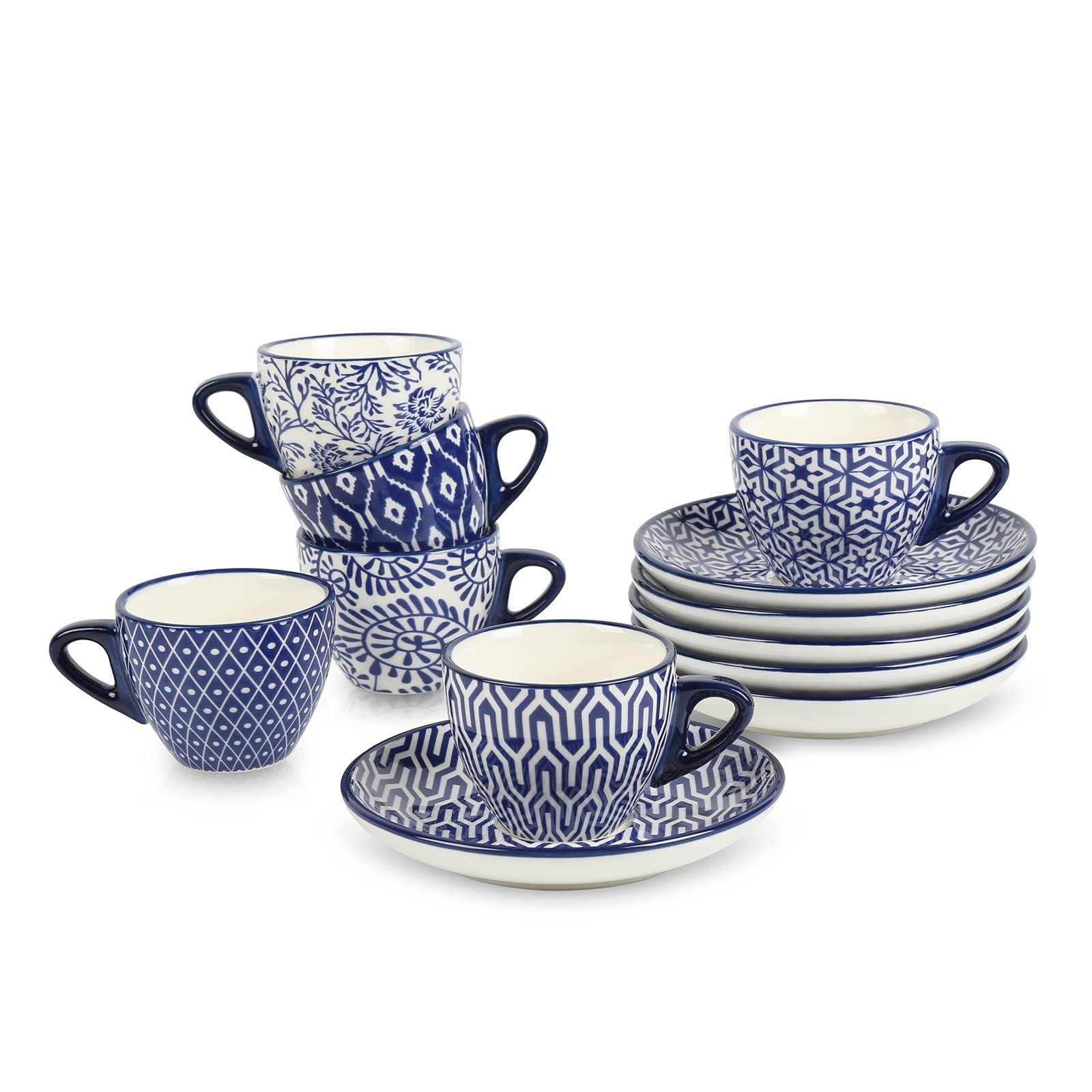 Selamica Ceramic 2 oz Espresso Cups, Small Expresso Coffee Cup Set with Saucers, Porcelain Mini Demitasse Cups for Latte Mocha Tea, Set of 6