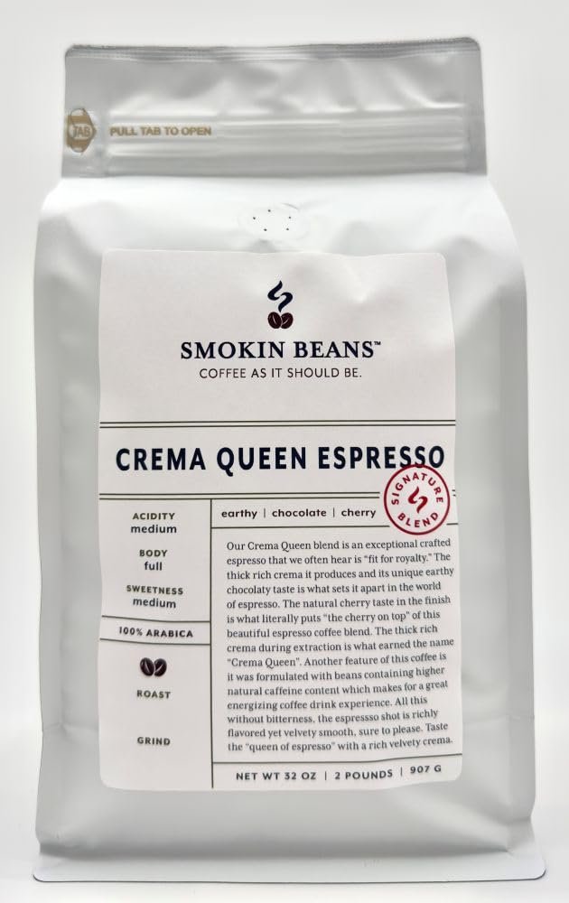 Smokin Beans 2-Pound Crema Queen Espresso Coffee, Our Signature Blend, Medium Roast, Premium Whole Bean Specialty Coffee