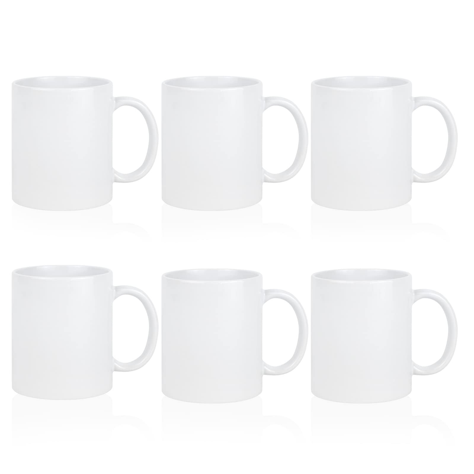 Sublimation Blank Ceramic Coffee Mugs Set of 6 Pcs White Mugs 11 oz Porcelain Espresso Cups Sublimation Mugs Blank DIY for Coffee Soup Tea Milk Latte Hot Cocoa etc