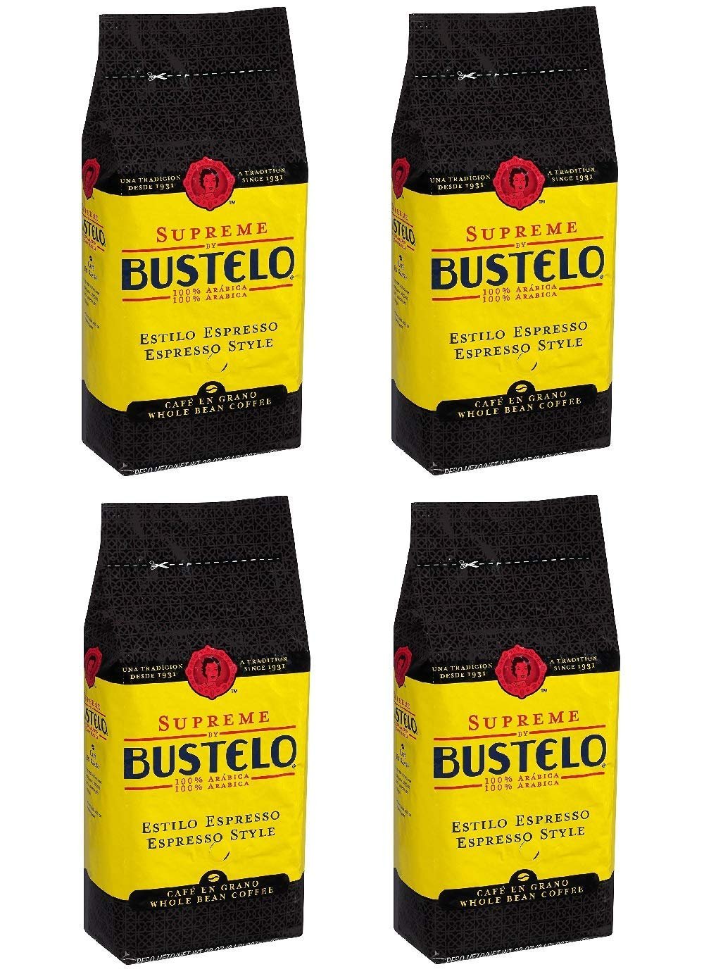 Supreme By Bustelo Whole Bean Espresso Style Coffee, 32 Ounces, 4 Pack
