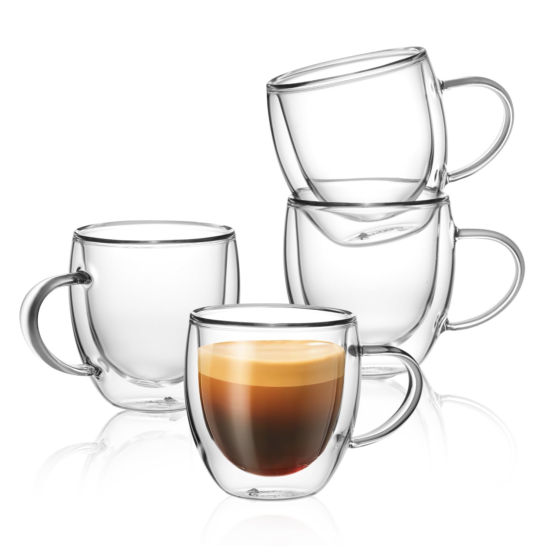 Sweese 5oz Double Wall Glass Espresso Cups Set of 4, Clear Glass Espresso Shot Cups Perfect for Cappuccino, Latte, Tea