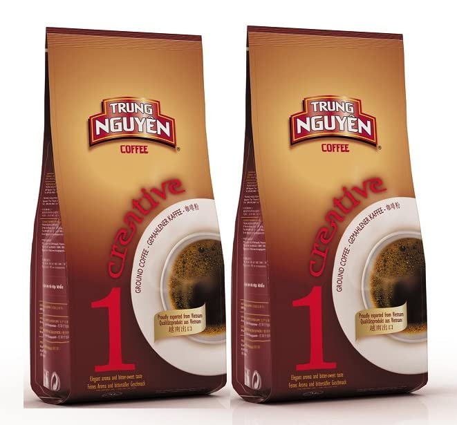 Trung Nguyen — Creative 1 Coffee — Roasted Ground Coffee — 100% Culi Robusta — Single, Unsplit, Peaberry — Dark, Strong, & Full-bodied — Sweet Aftertaste — Vietnamese Coffee, 2 Bags (8.8 oz)